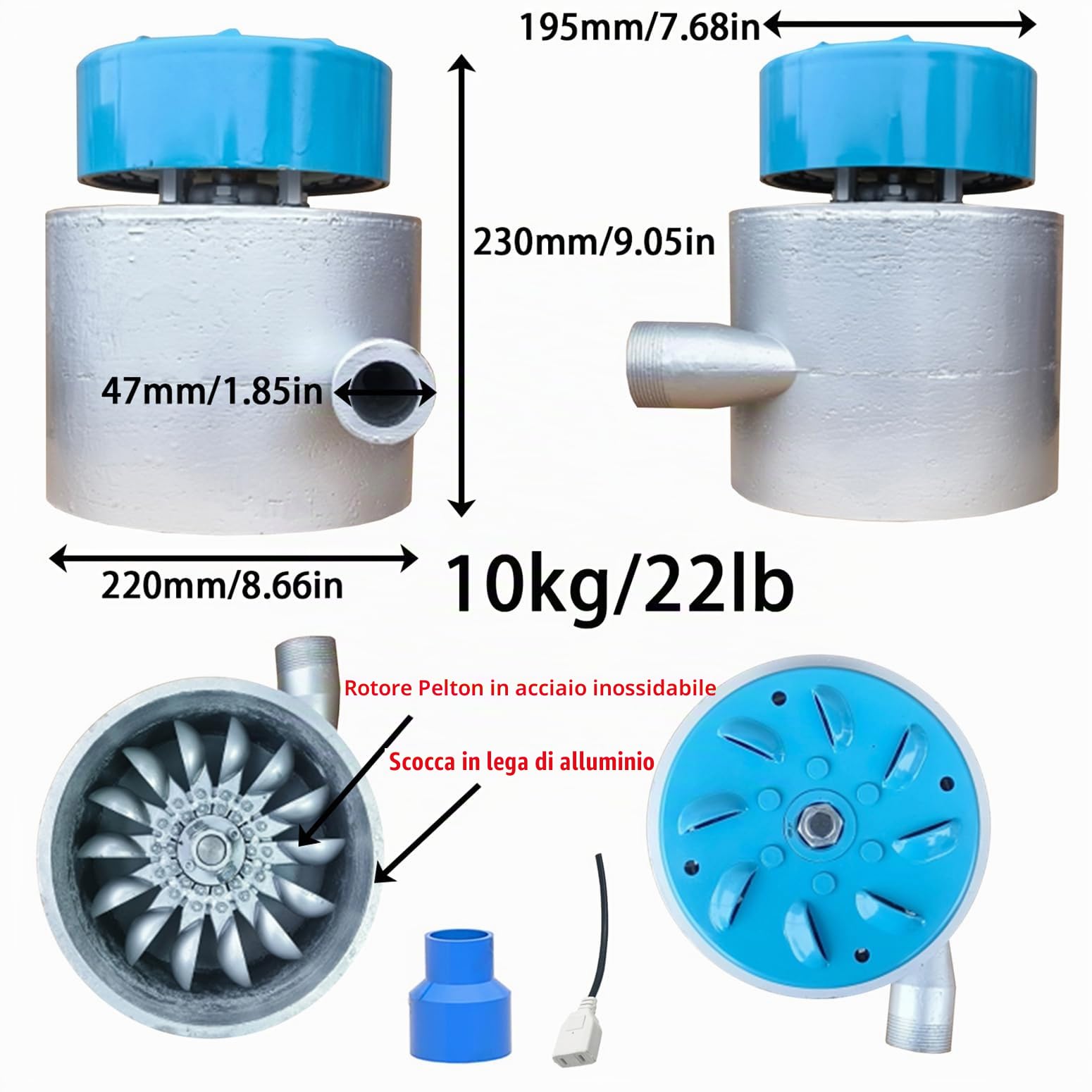 3000W Micro Generatore Idroelettrico 110V-230V Turbina Ad Acqua Generatore Idroelettrico Ad Alta Potenza con Zavorra E Connettore di Ingresso, Hydro Generator per Esterno, Illuminazione,3kw