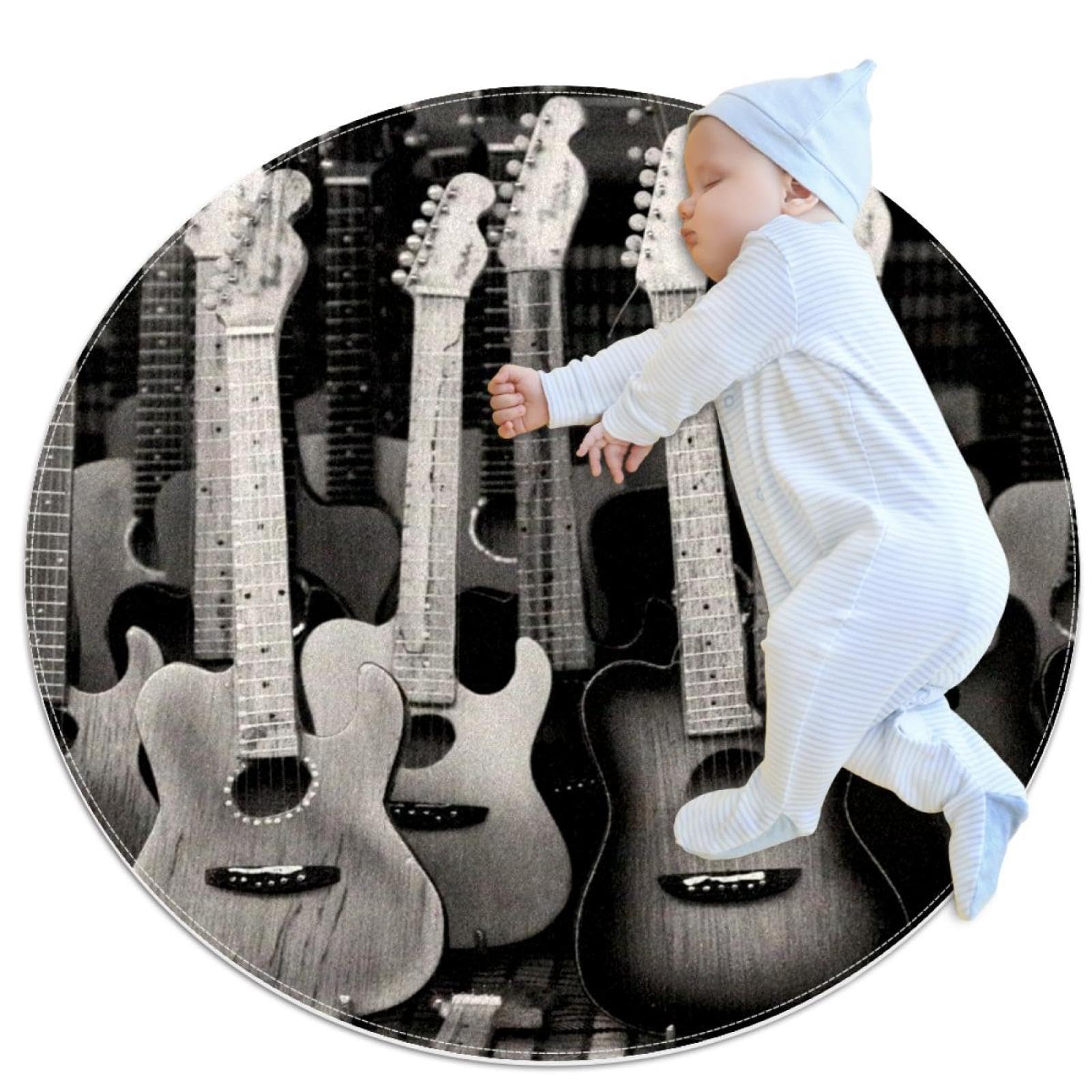 Tapis de salle de bain antidérapant et sécurisé rond 1m motif guitare