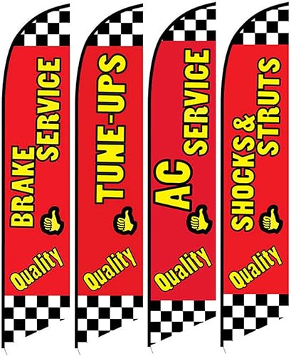 Paquete promocional del taller de reparación de automóviles de cuatro banderas de plumas de repuesto, sin hardware, banderas solamente
