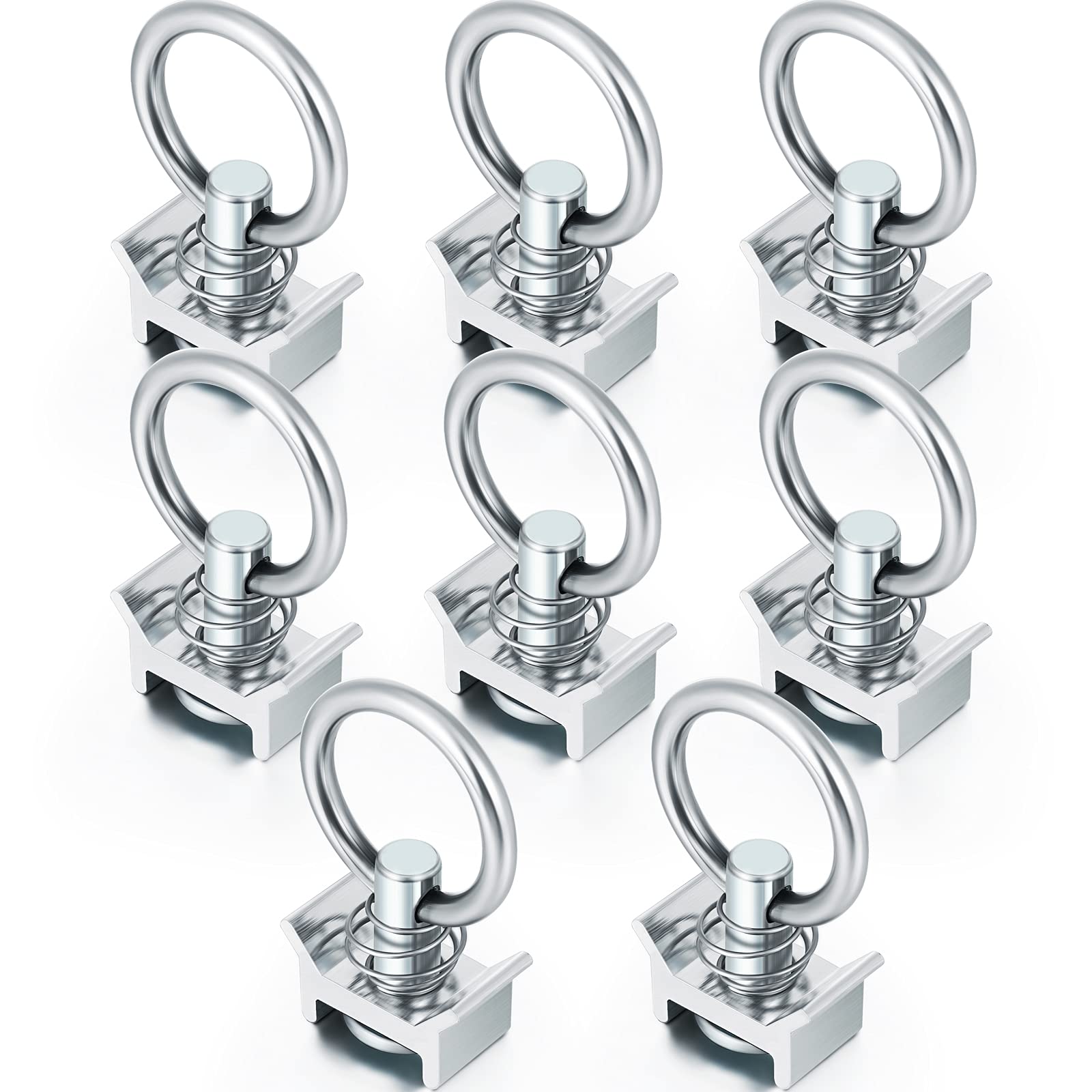 Hotop Single Stud Fitting L Track 4,000LB Capacity with Stainless Steel Round Ring Aluminum Keeper Cargo Control for Airline Track Logistic Installation (8 Pieces)