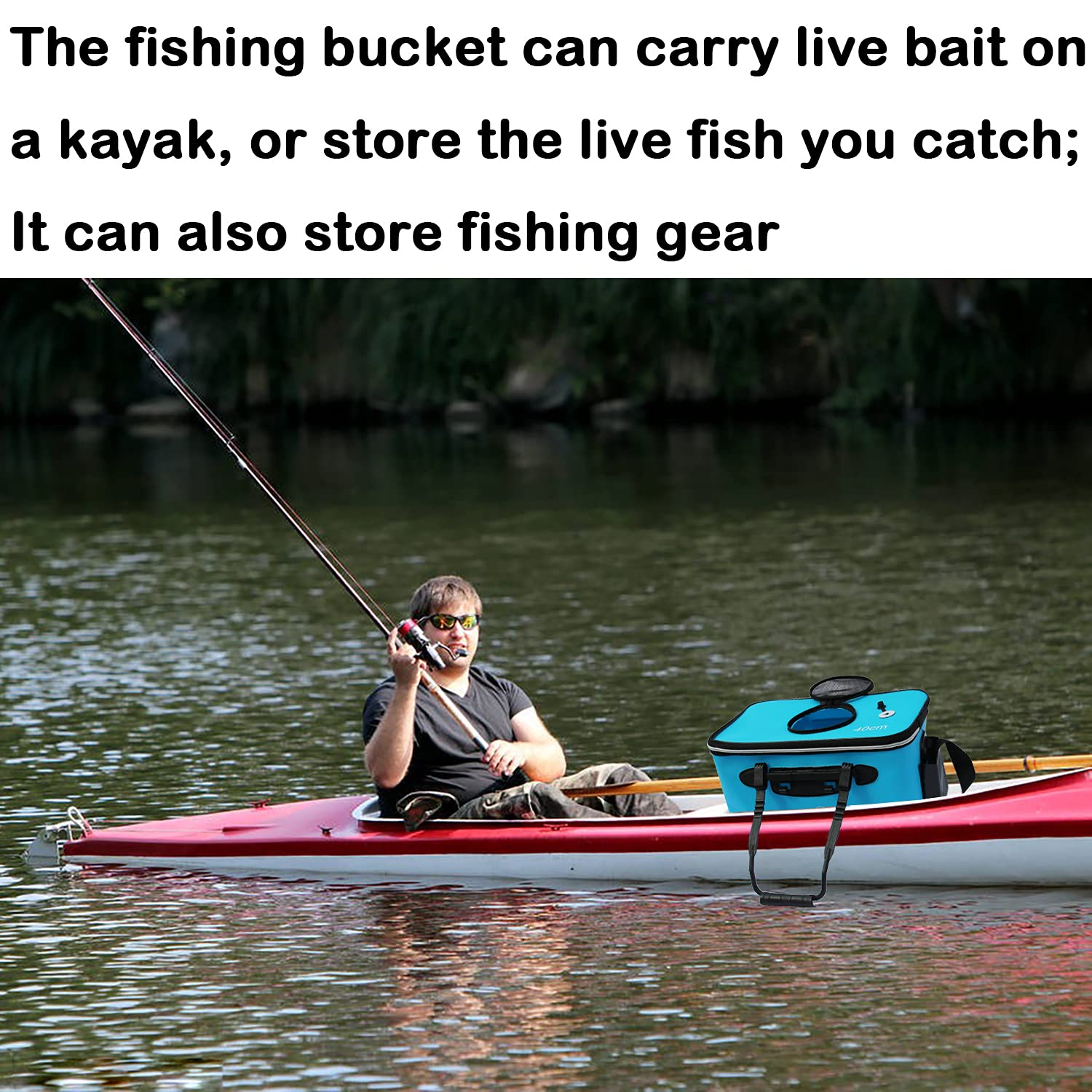 Cubo de Pesca Plegable Portátil, Contenedor de Cebo Vivo Multifuncional, Bolsa de EVA para Acampar al Aire Libre y Protección de Peces (Azul, 30L)