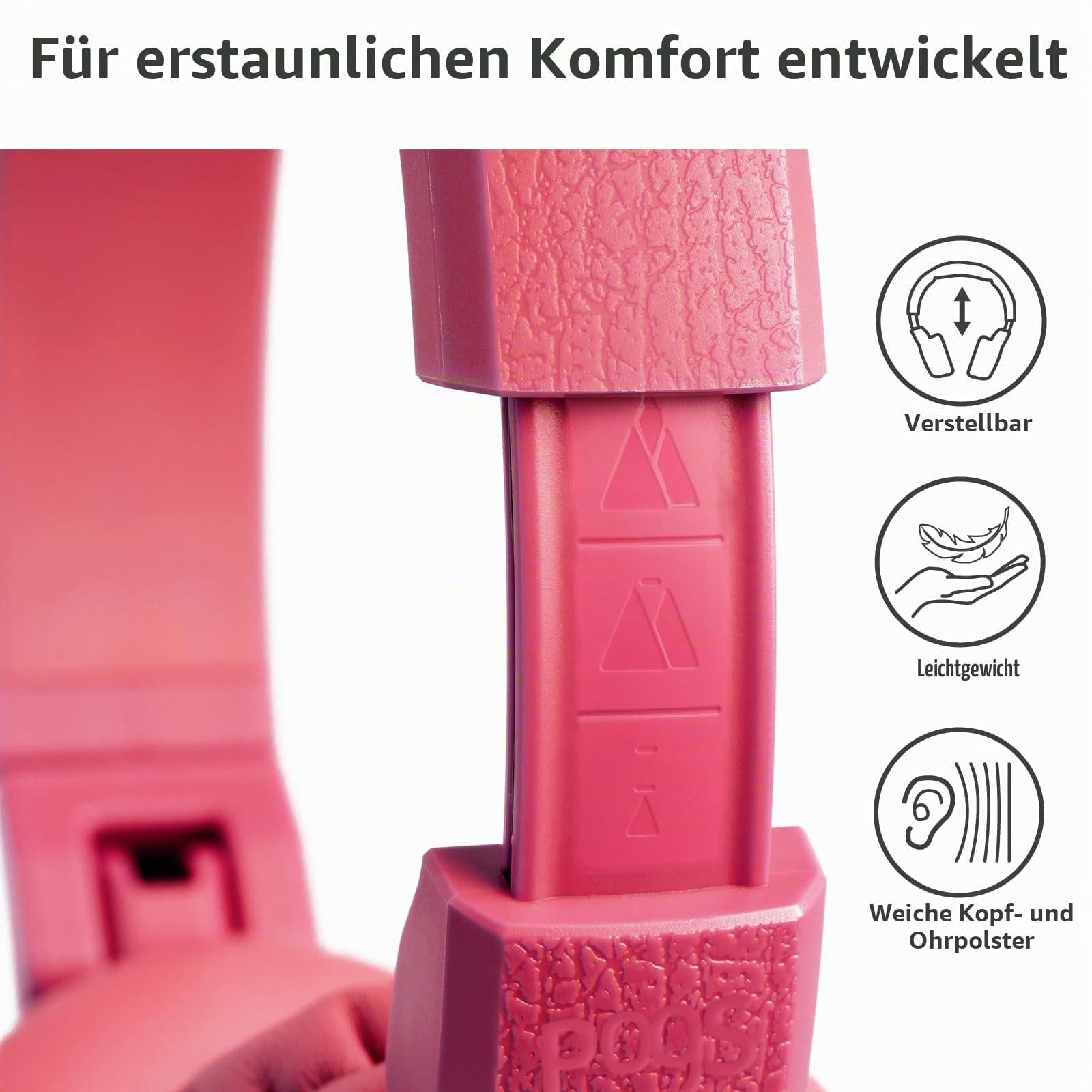 POGS-Kinderkopfhörer mit Kabel | The Elephant 2 | Faltbarer robuster Kinderkopfhörer ab 3 Jahren | Lautstärkebegrenzung 85 dB, Mikrofon | On-Ear | Musik-Sharing-Funktion (rRosa)