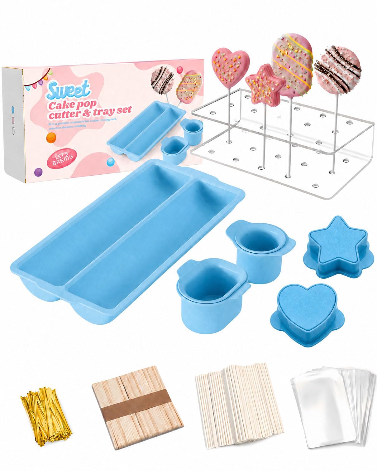 Set di 4 formine per cake pop, forma rotonda ovale a forma di cuore