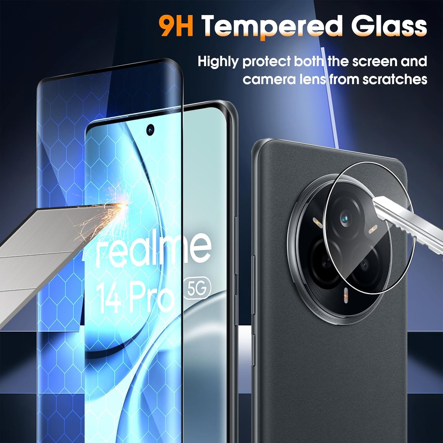 Locofun Pellicola Vetro Temperato per Realme 14 Pro e Protezione Lente Fotocamera, Durezza 9H Schermo Protettiva Film [2+2 Pezzi], Anti Graffi Niente Bolle