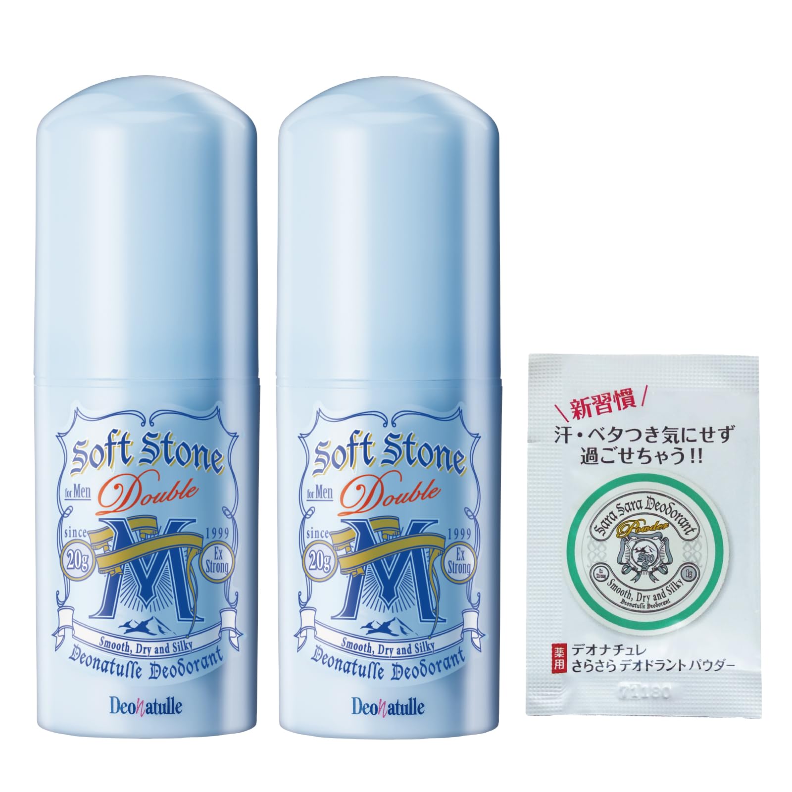 【医薬部外品】 デオナチュレ 男ソフトストーンW 男性用 ワキ用 直ヌリ 制汗剤 スティック ×2個(20g×2)+おまけ付き商品画像