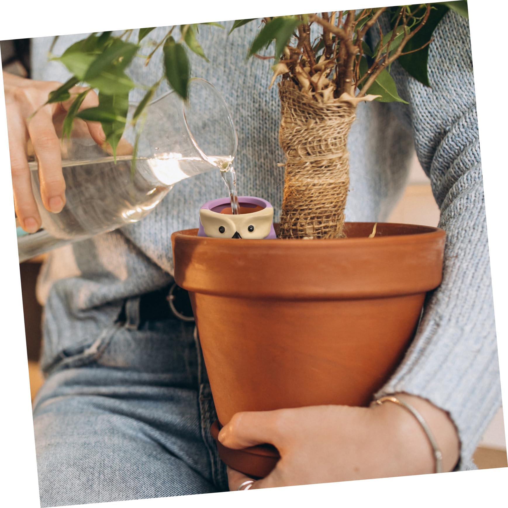 BESTonZON Dispositifs D'arrosage Automatique en Céramique de Hibou, 4 Pièces, Piquets pour Pots de Fleurs, Système Facile pour Arrosage Intérieur et Jardin