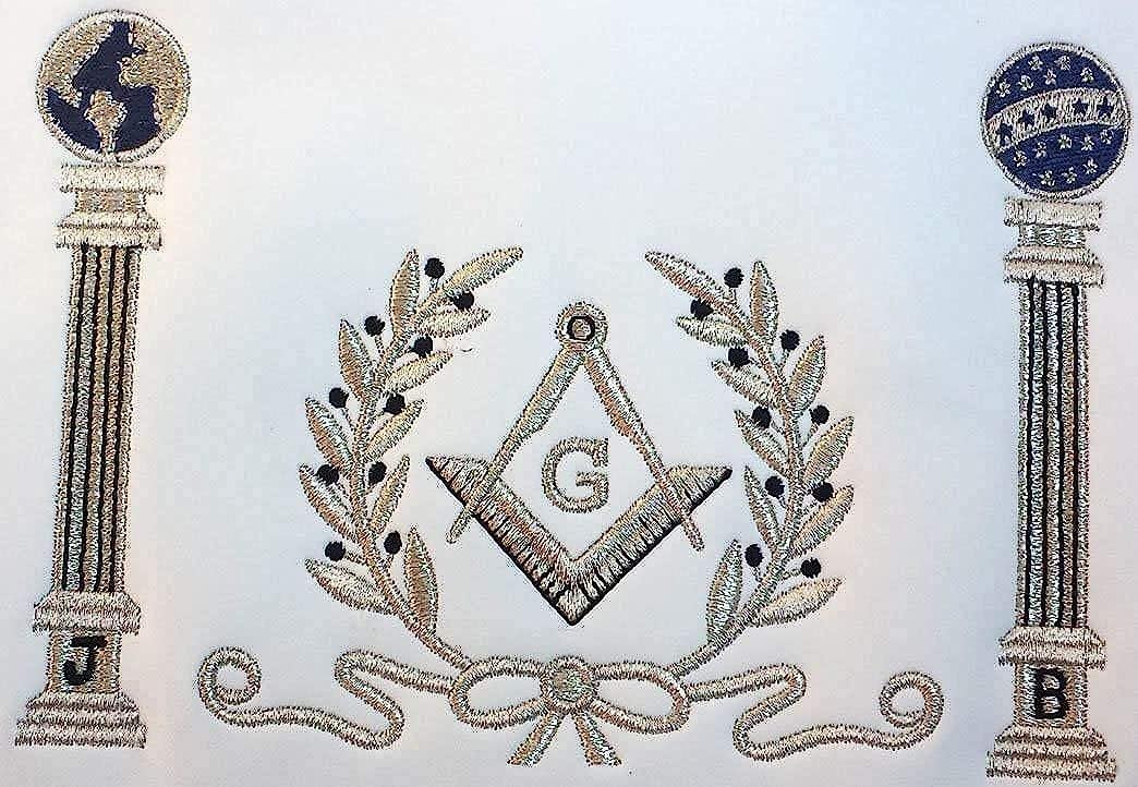 Navy Blue Apron Master Mason Square G & Pillars Freemasons Silver Fringe