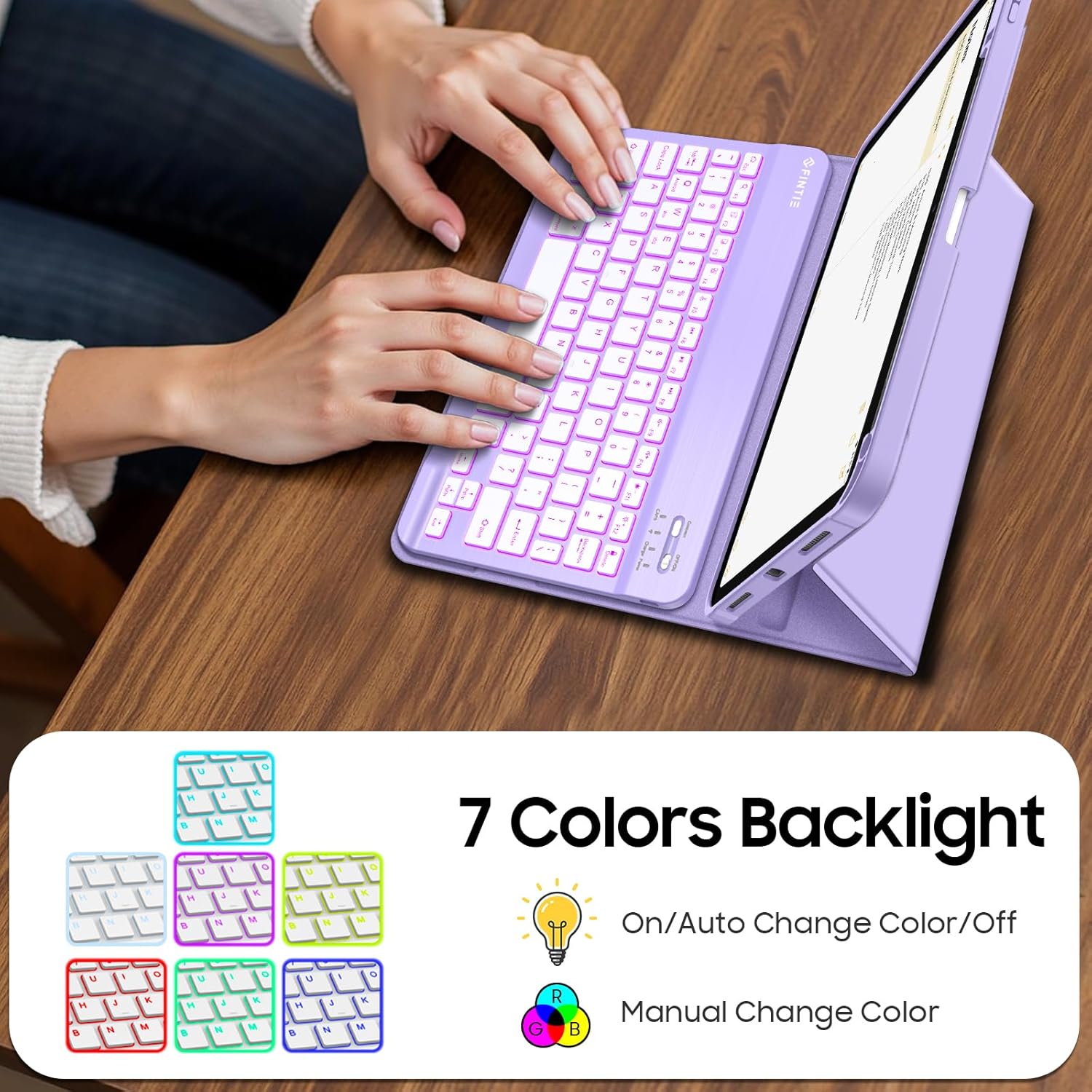 Fintie Backlit Keyboard Case for iPad (A16) 11th Generation 11 Inch 2025, iPad 10th Generation 10.9 Inch 2022 - Soft TPU Cover with 7 Color Backlight Detachable Bluetooth Keyboard, Purple