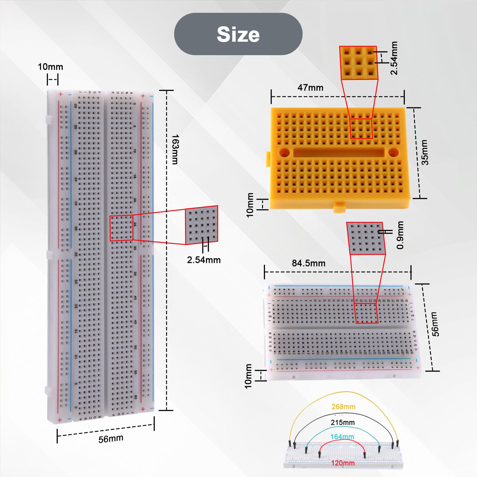 6 mini breadboard kit 170 e 400 punti + 1 breadboard 830 punti senza saldatura + 65 ponticelli flessibili, elettronica compatibile con Arduino, progetti fai da te