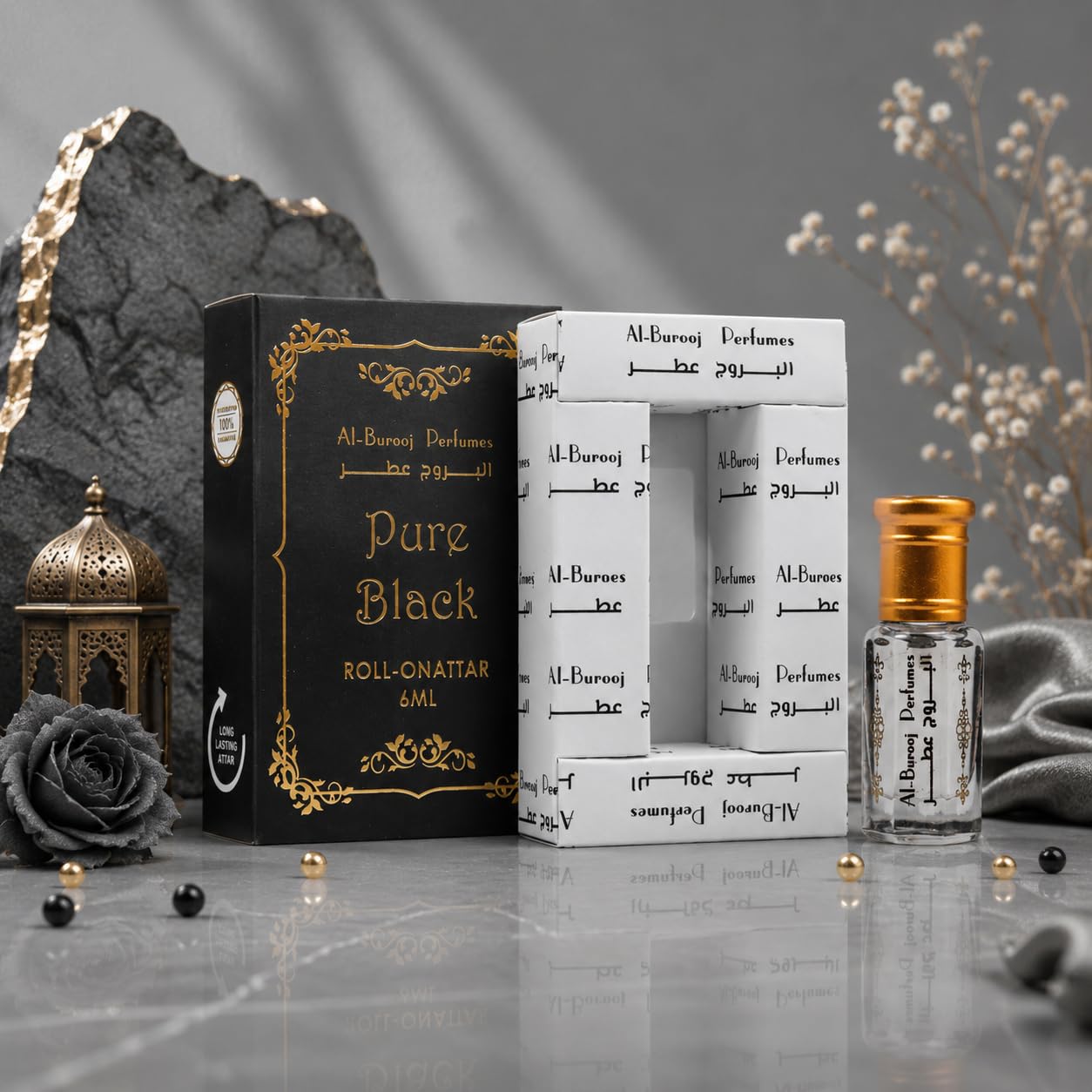 Pure Black Roll-On Attar Perfume Oil – 6ml Alcohol-Free Long-Lasting Sweet Spicy Amber Woody Fragrance with Patchouli & Cinnamon-image-2
