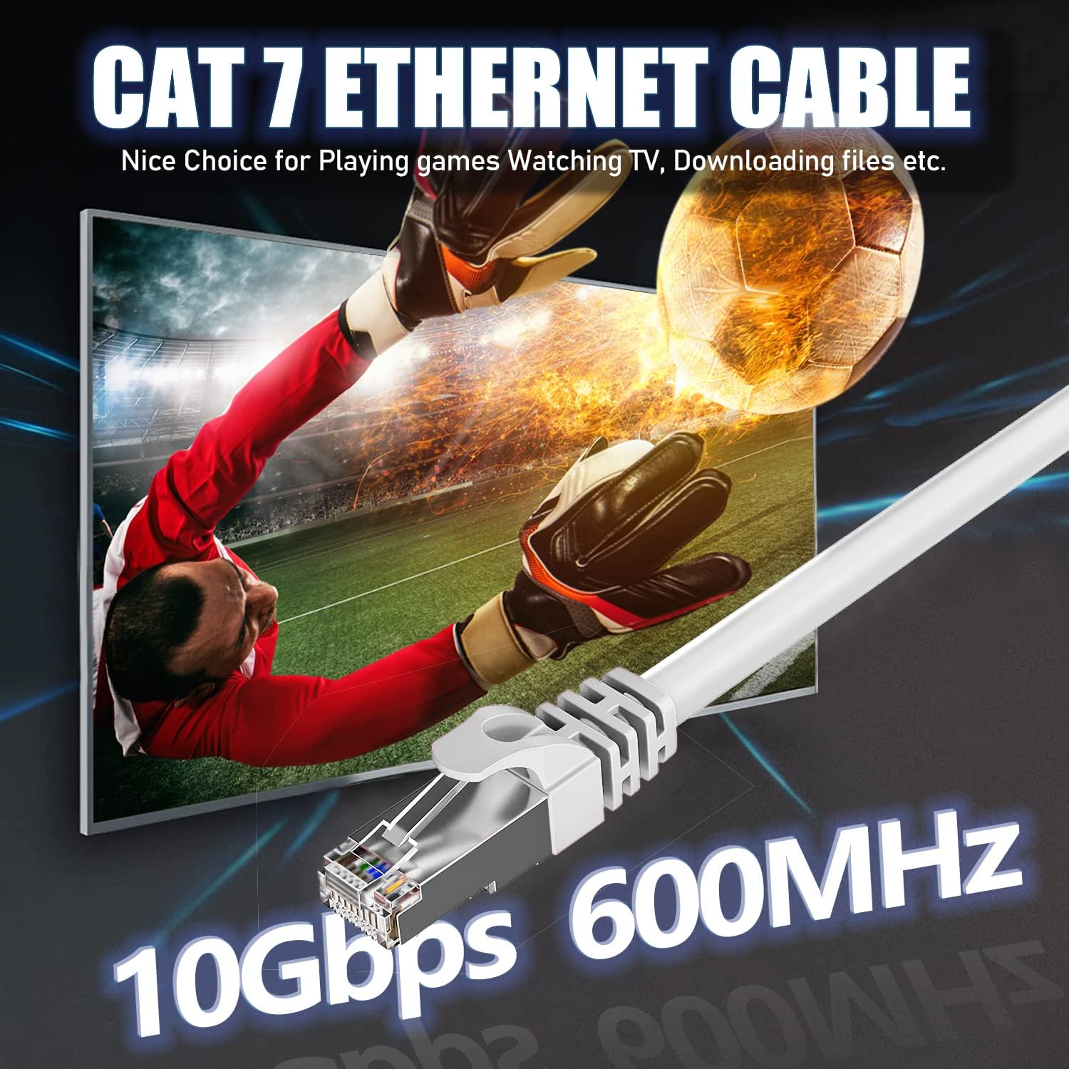 Soibke Cable Ethernet 8 Metros, Cable de Red Cat 7 Blindado S/FTP Gigabit Cables RJ45 24AWG Cables LAN Blanco Impermeabilización Cabl Red 8 Metros Exteriores 10Gbit/s 600MHz Alta Velocidad Para Moedm