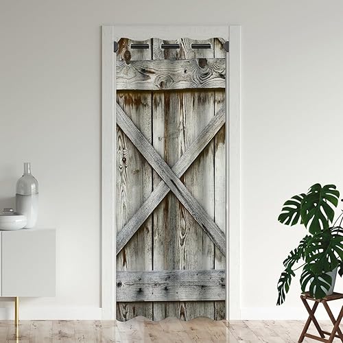 ONINUO Wood Door Door Curtains for Doorways, Village Barn Farmhouse Rural Art Blackout Curtain for Kids Bedroom Closet, Grommet Thermal Insulated Privacy Door Drapes for Room Divider, 42" W x 80" L