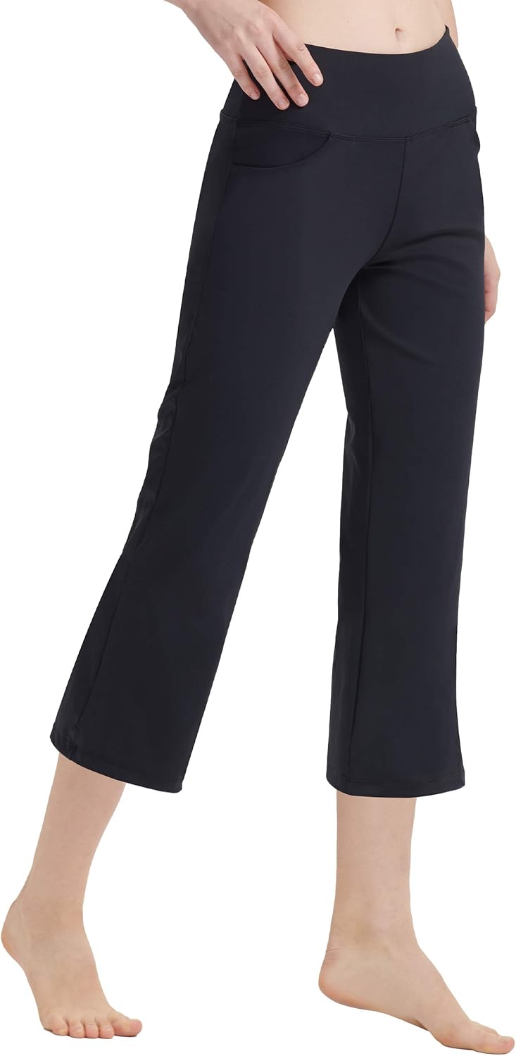 Zeronic Women's Yoga Capri Pants with Pockets Flare Workout Lounge Bootleg Leggings Bootcut Crop Exercise Pants - Image 3