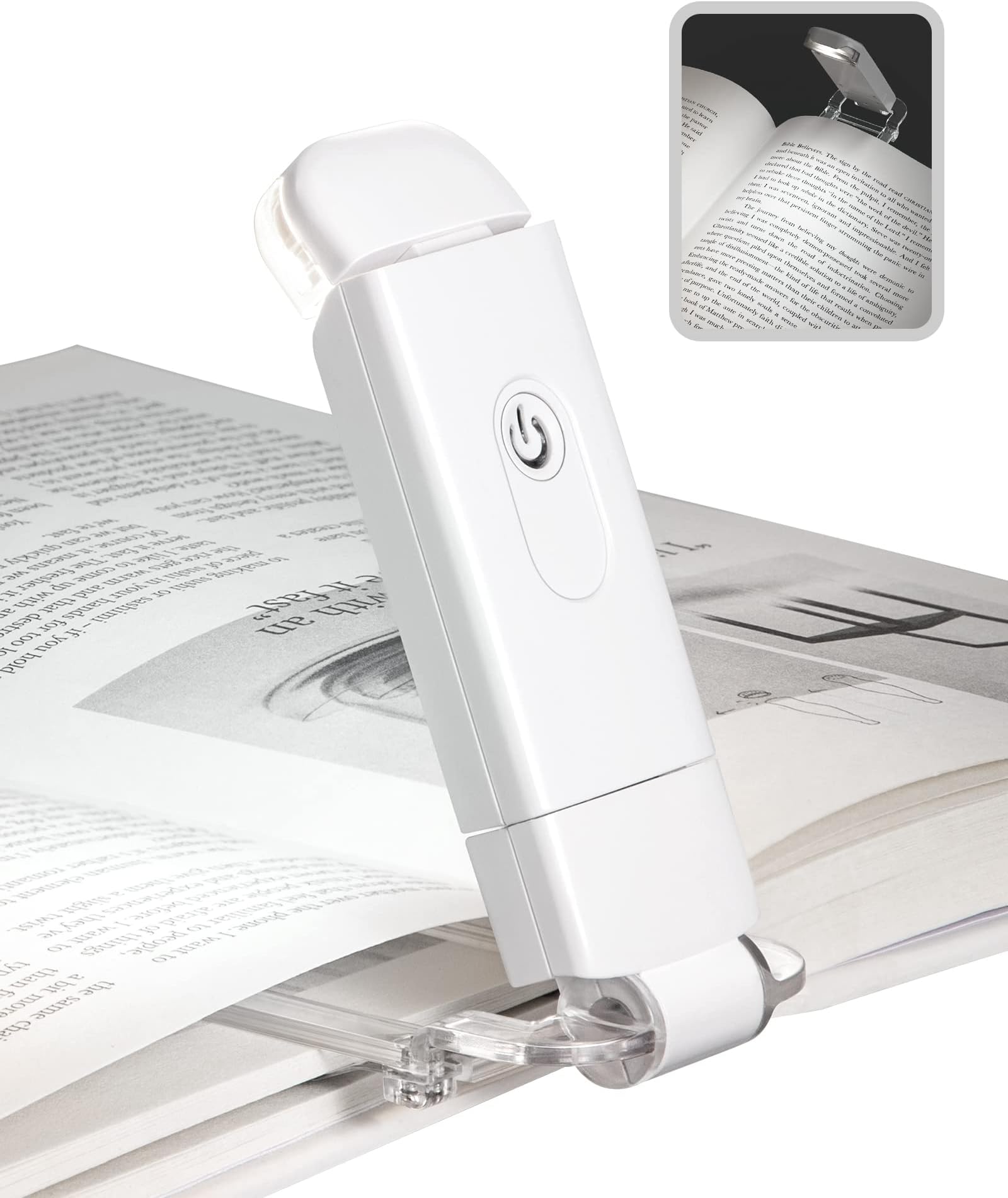 DEWENWILS Book Reading Light with Clip, USB Rechargeable Booklight for Reading in Bed, Eye Care LED Book Lamp for Kids, Bookworms,2 Brightness Levels (White)