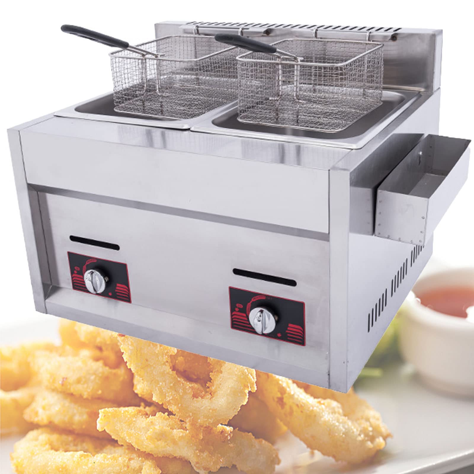 Aserzenith 1 Electric Deep Fryer With Basket & Lid,0L+10L Stainless Steel Commercial Frying Machine,Countertop French Fryer With Temperature Control For Home Kitchen Restaurant