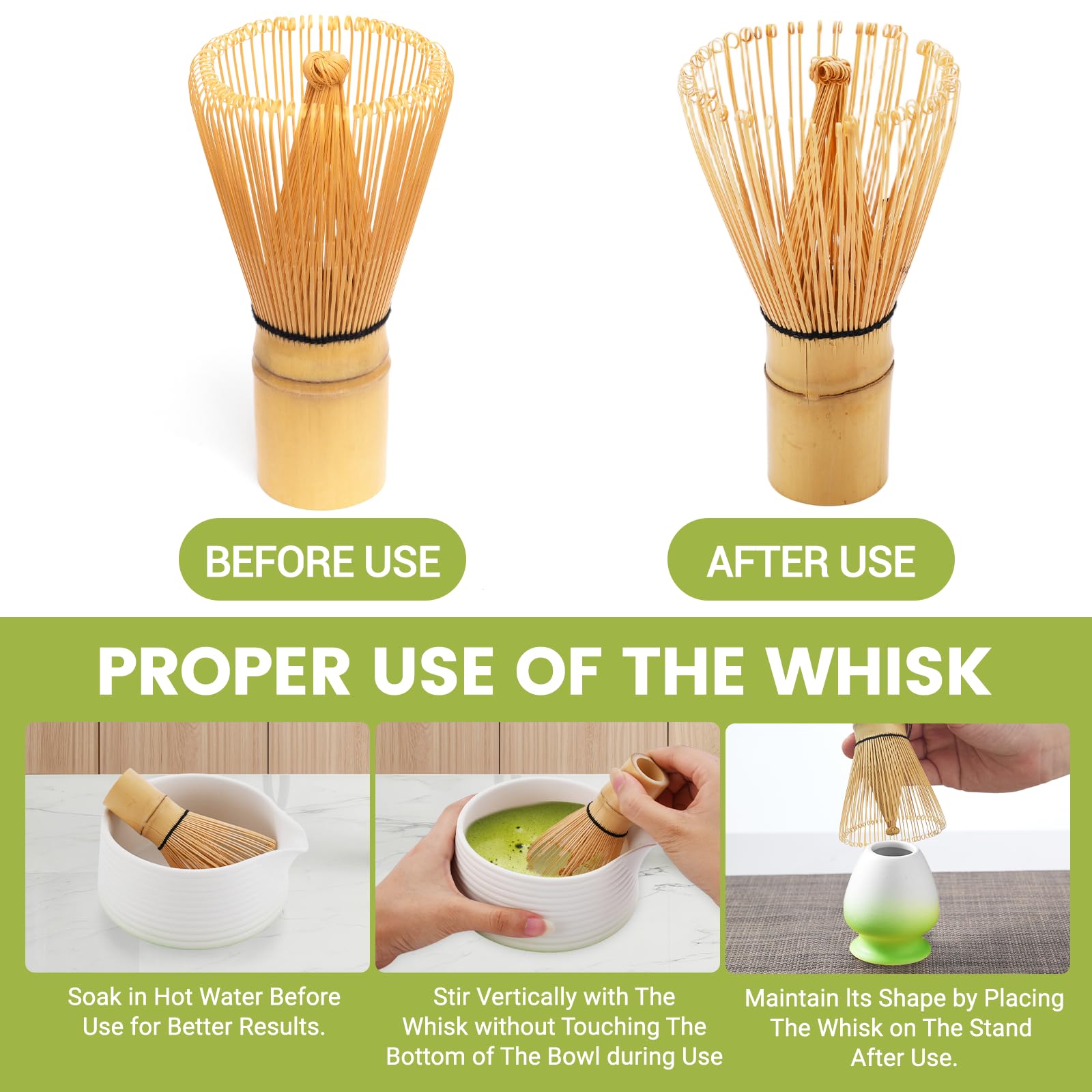 USHOP Matcha Kit 8 pezzi,Set da tè Matcha,Ciotola Matcha con beccuccio,Matcha Whisk,Supporto Chasen,Cucchiaio di Matcha,Setaccio,Tovagliolo da Tè,Portacucchiaio,Set Matcha per Principianti Regalo