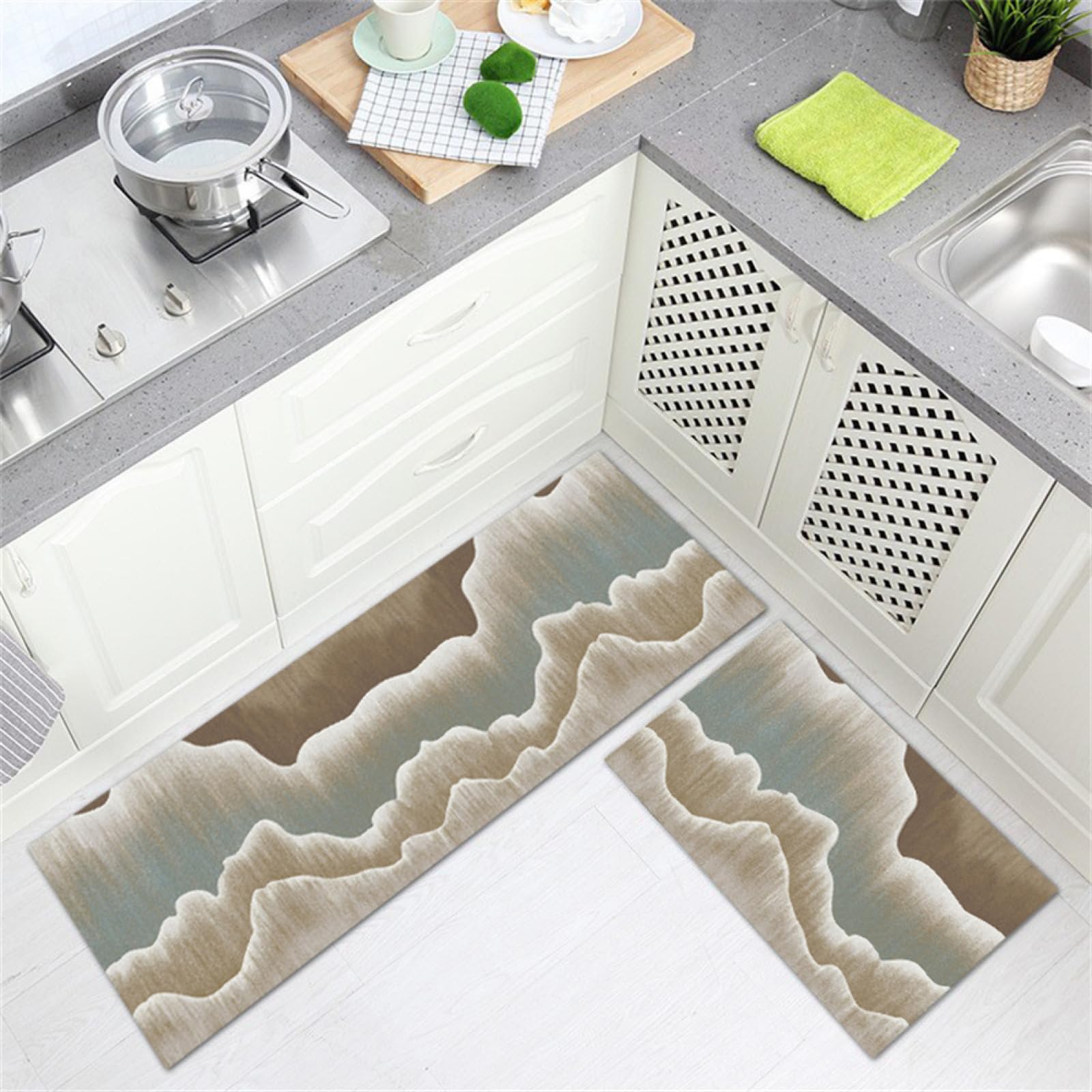 KüChenläUfer KüChenmatte 45x120cm, KüChenteppich Waschbar rutschfest, Teppich LäUfer Flur FußMatte Badematten, Wasser öL Aufnehmen Teppich KüChe Set für KüChe Wohnzimmer, Badezimmer Mountains