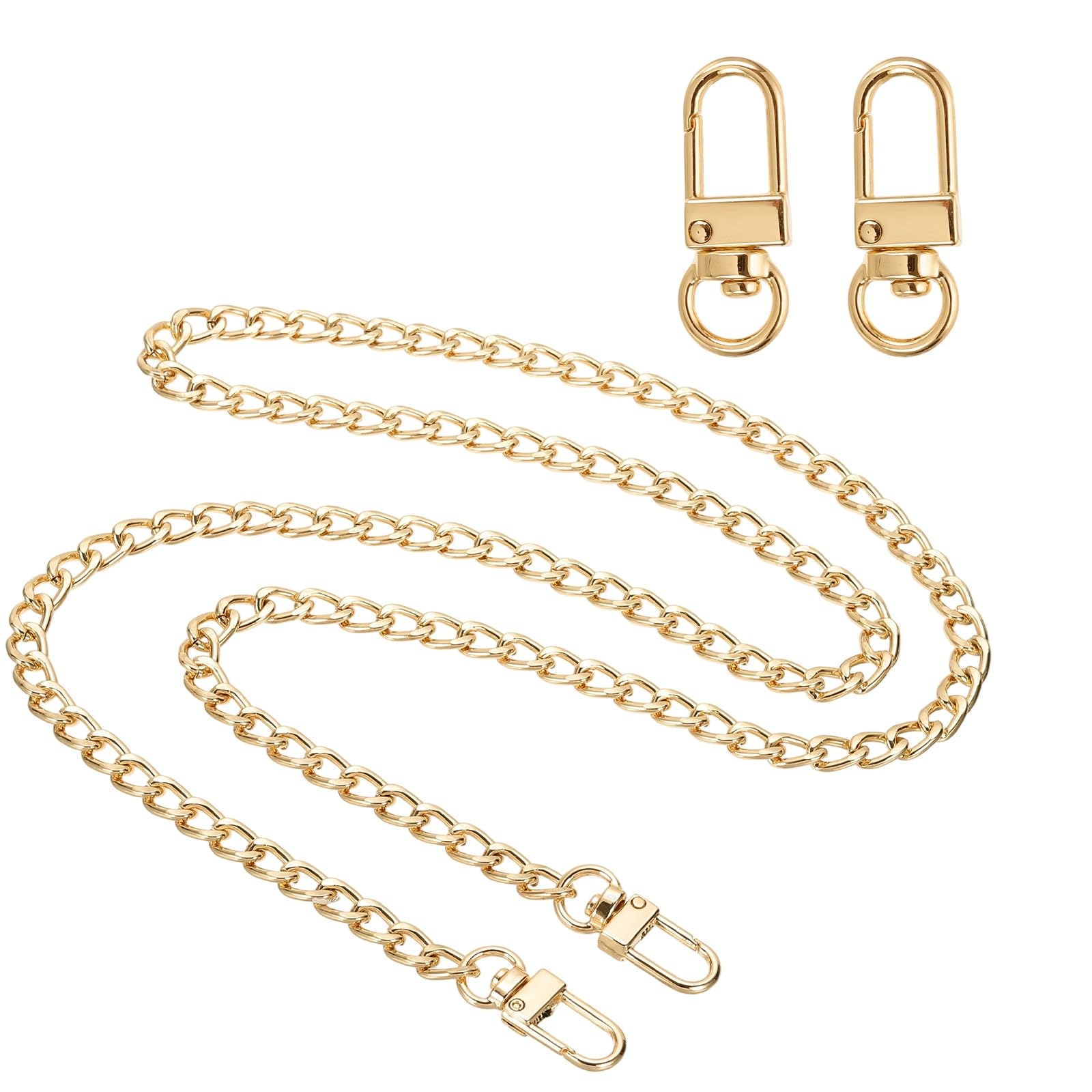 sourcing map 39.4" Flat Purse Chain Strap, Gold Shoulder Straps Chains Metal Handbag Replacement Belt with 2 Pcs Metal Lobster Swivel Trigger Clips Style1 for Cross Body Wallet Bag