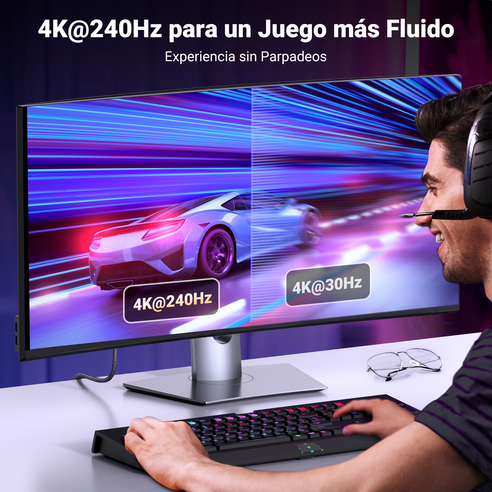 UGREEN Cable DisplayPort 1.4 a HDMI 2.1 Unidireccional 8K 60Hz 4K 240Hz HDR HDCP Nylon Trenzado Compatible con PC TV Proyector Monitor, 2M