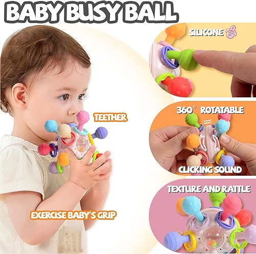 Miniatura 5 de TAMOIE Juego de 4 juguetes Montessori suaves para bebés de 0-3-6-12-18 meses de desarrollo, juguetes sensoriales de aprendizaje para niños pequeños