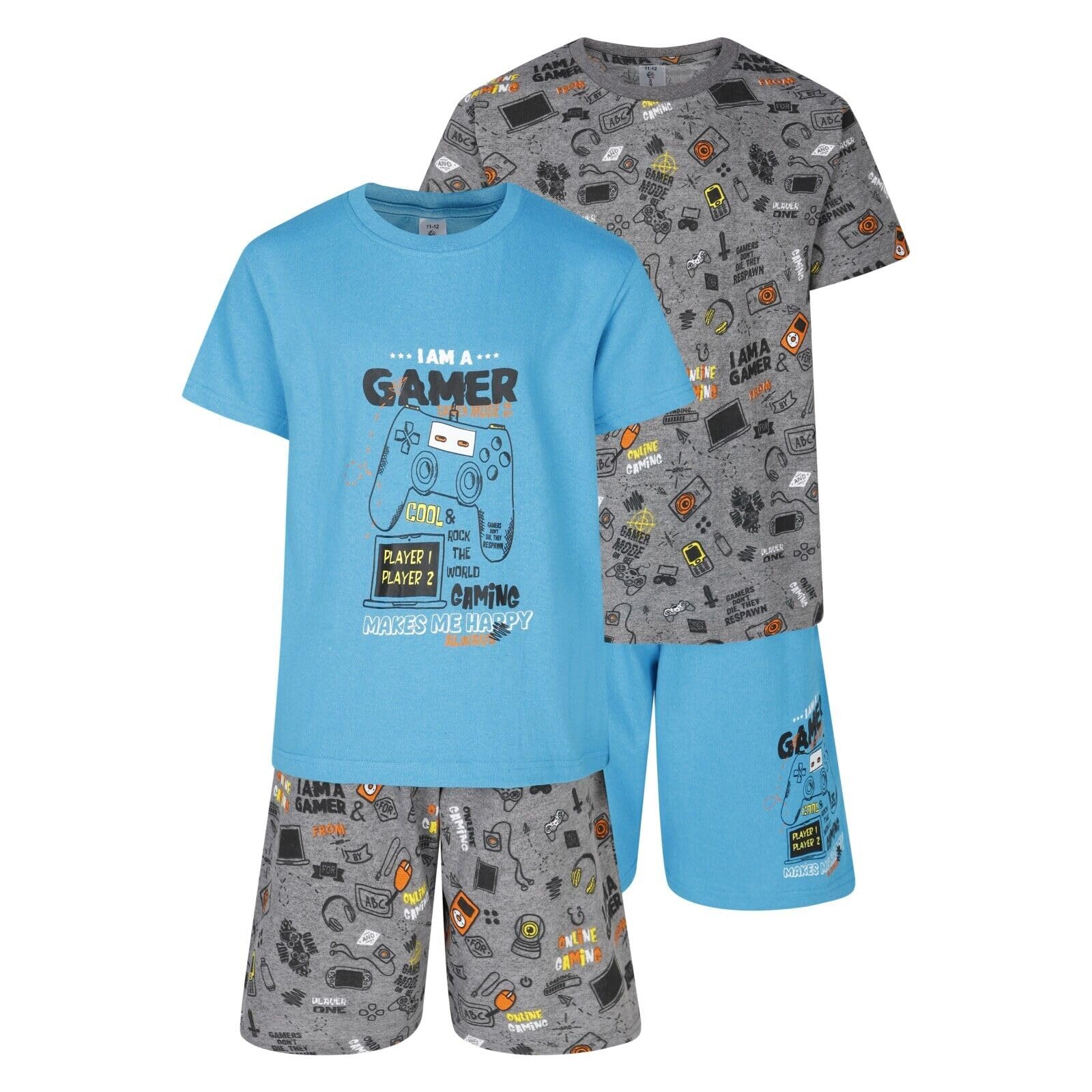 North East Boys 2 Pack Short Pyjamas I Am A Gamer Nightwear Gaming PJ Sets 9 to 16 Years (Gamer Turq 11-12y)