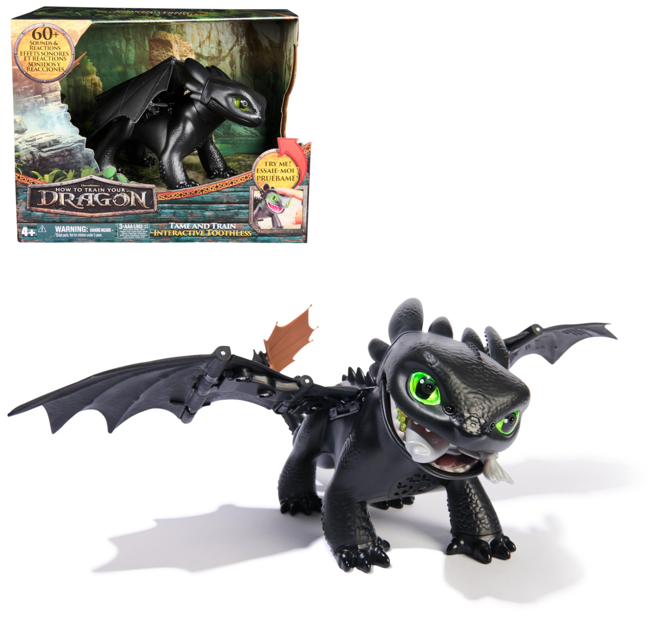 DreamWorks How to Train Your Dragon, Interaktive Drachenfigur Ohnezahn mit Licht- und Soundeffekten und Trainings- und Spielfunktionen, Spielzeug für Kinder ab 4 Jahren