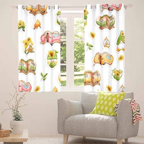 Miniatura 4 de Manfei Cortinas de ventana de campamento para niños, cortinas de ventana de girasol amarillo para decoración de habitación de niños y niñas, cámper,
