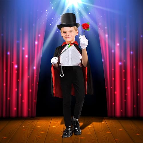 Miniatura 7 de Accesorios de disfraz de mago, juego de simulación, sombrero, varita, guantes blancos, trucos de magia, juguete para niños