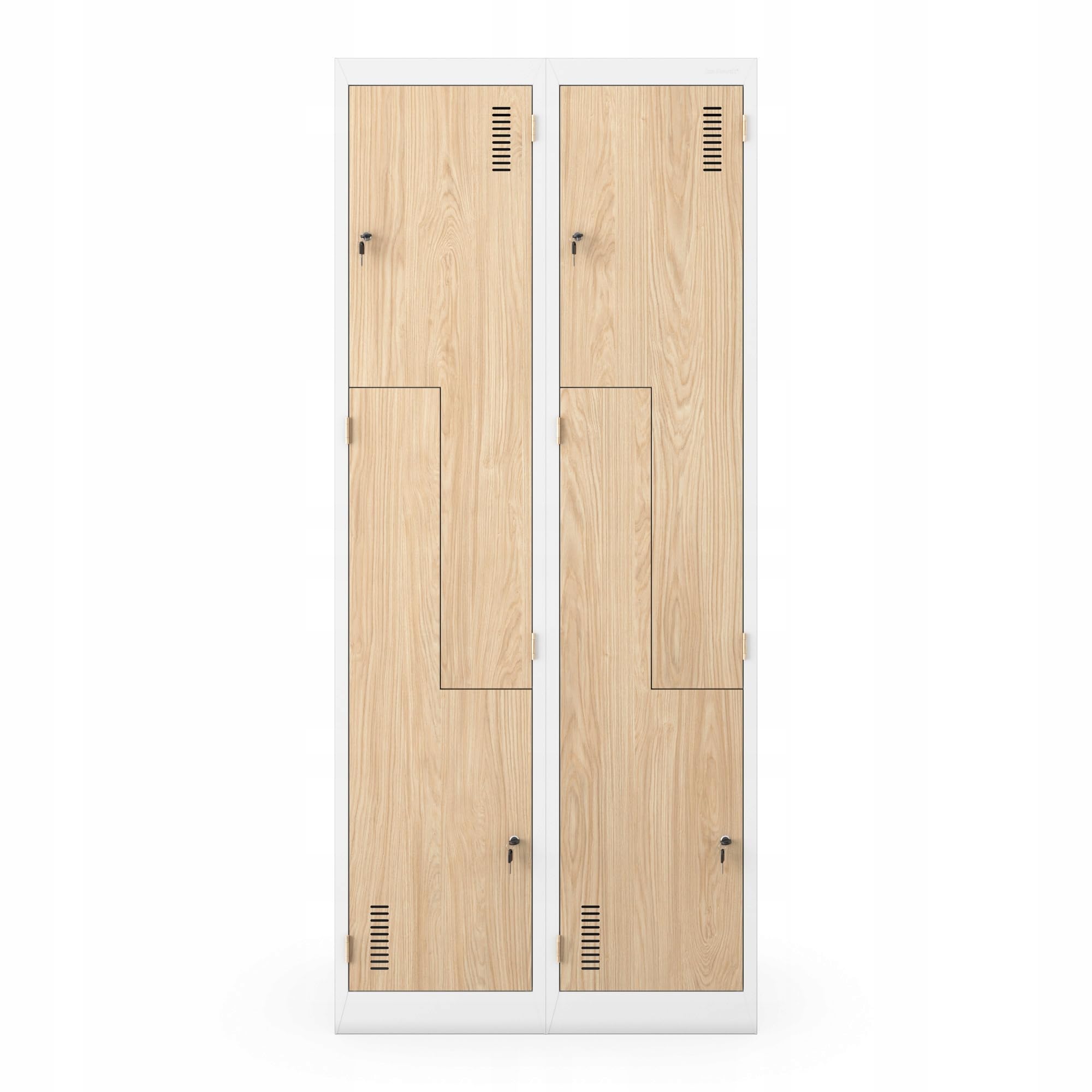 Jan Nowak Umkleideschrank Z02 Spind mit 4 Abteilen Kleiderspind Metallschrank Flügeltür Lüftungsschlitzen Pulverbeschichtung 185 cm x 80 cm x 45 cm (Weiß-Holz)