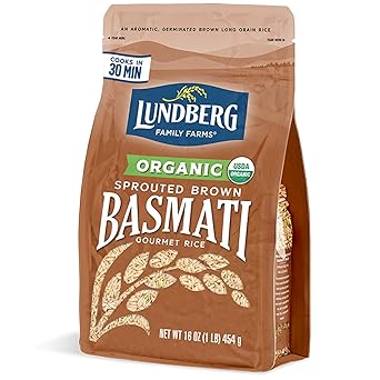 أرز Lundberg Basmati ، أرز الحبوب الطويلة البني المنبت العضوي - الأرز البني المغذي والمغذي المزروع في كاليفورنيا ، جاهز للأكل في 30 دقيقة ، دبابيس مخزن ، 16 أونصة
