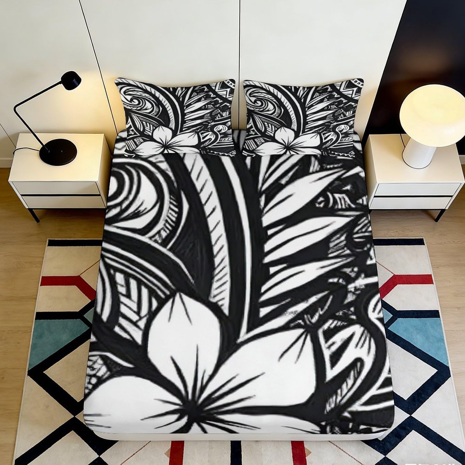 3D Printed Monochrome Floral Fitted Sheet Microfiber Anti-Slip Abstract Leaf Mattress Cover for Bedroom Decor 90x200x25cm