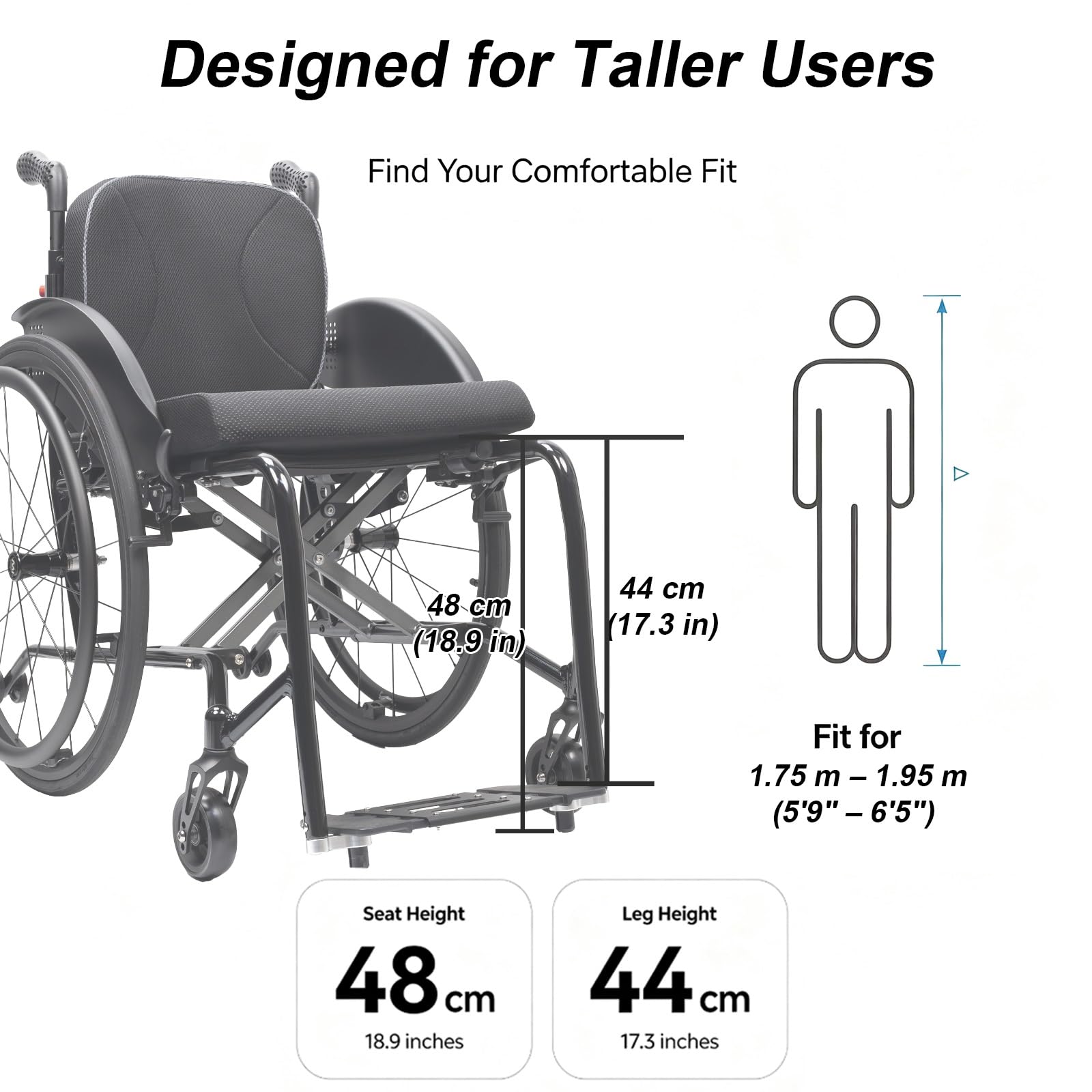 Silla de Ruedas plegable ligera, Aluminio,Autopropulsable | Adultos, portátil, Ultraligera, de tránsito, para traslado, Reposapiés extraíbles(A,40cm/15.7in Seat)