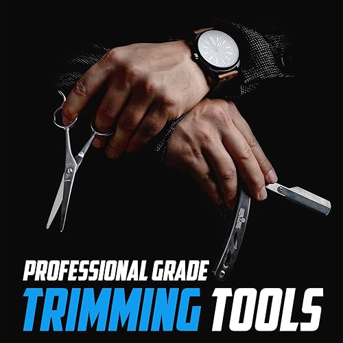 Miniatura 5 de Maquinilla de afeitar recta, kit completo de maquinilla de afeitar para hombres con 50 cuchillas de afeitar de una sola hoja para hombres y tijeras,