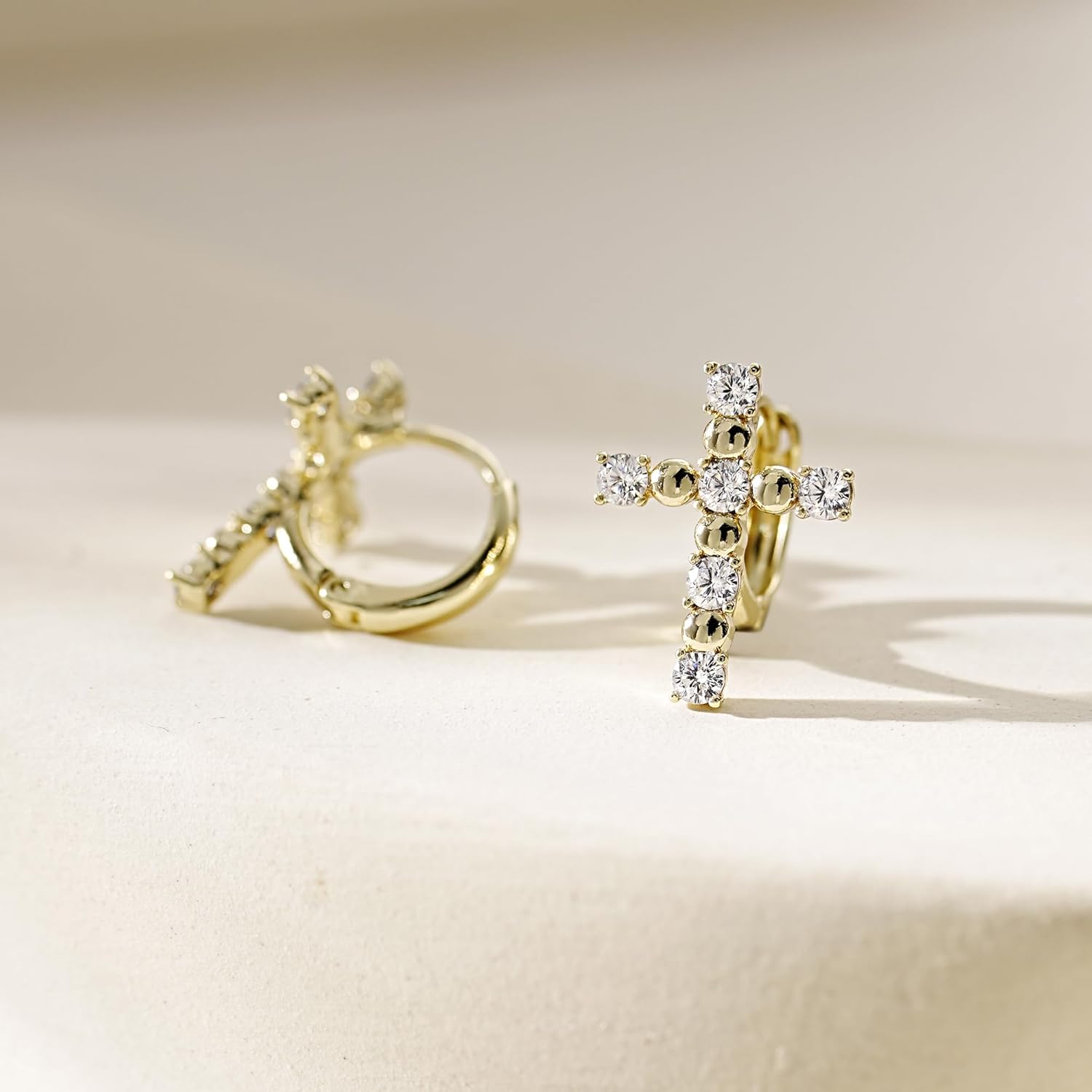 14K Gold Cross Huggie Earrings for Women Trendy Gold Hoop Earrings for Women,Hypoallergenic CZ Cubic Zirconia Huggie Hoop earrings,Birthday/Easter/Christmas earrings gifts - Image 8