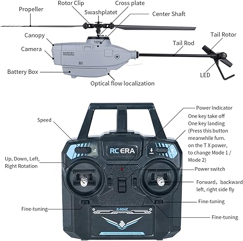 Miniatura 9 de Helicóptero de control remoto, helicóptero RC con cámara 1080P, despegueaterrizaje con una tecla, mini helicóptero con localización de flujo óptico