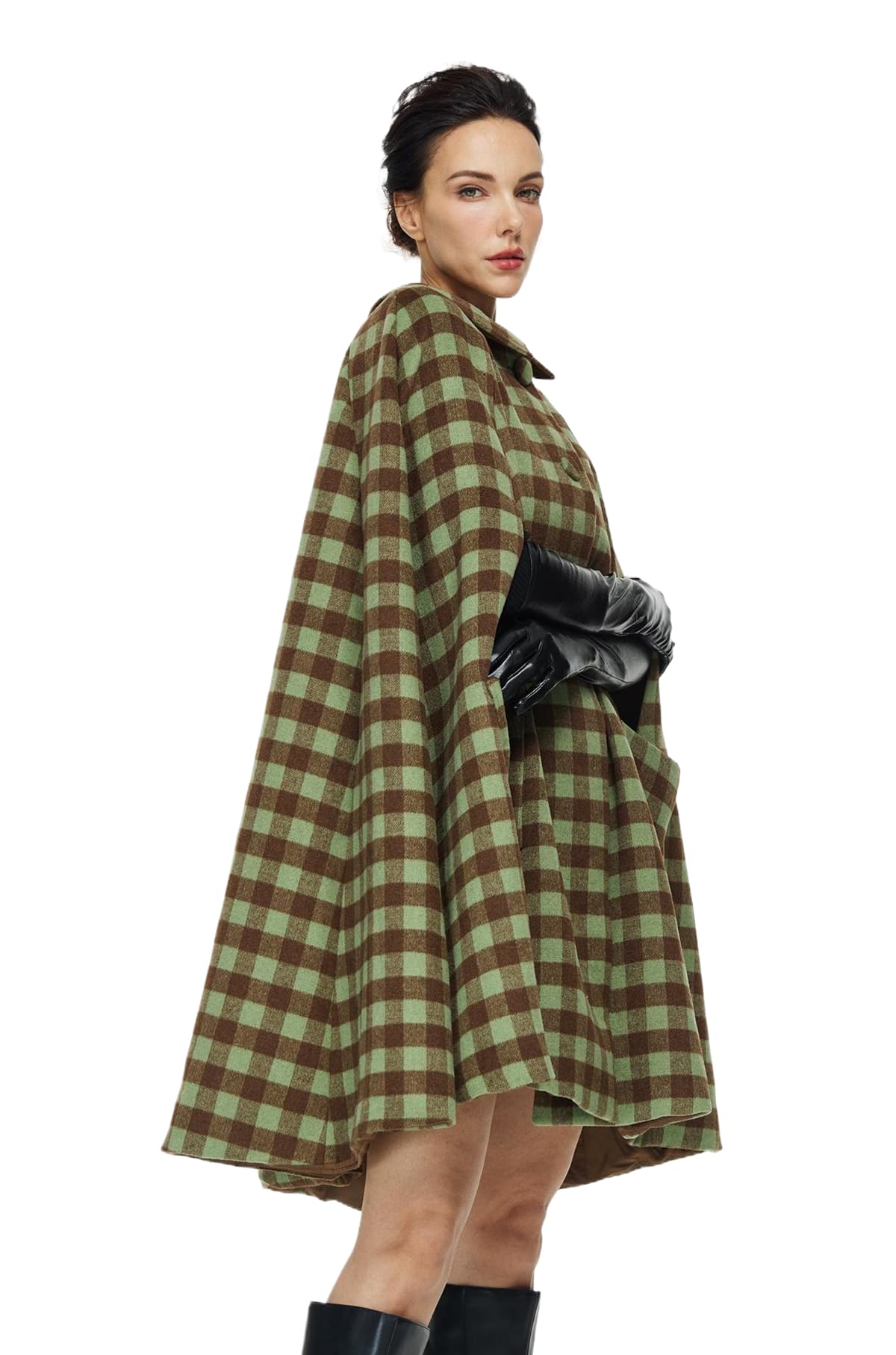 BEAUTELICATE Umhang Poncho Damen Wollmischung Umhang Mantel Bubikragen Poncho Cape mit Ärmelnähte Winddicht Leoparde Wintermantel mit Taschen Herbst Winter für Hochzeit Halloween Weihnachten