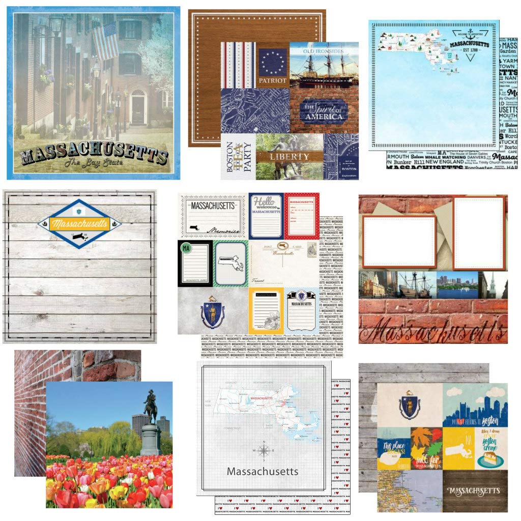 Custom Bundle - 10 Massachusetts Boston Travel Vacation Themed 12" x 12" Scrapbook Papers - Various Brands