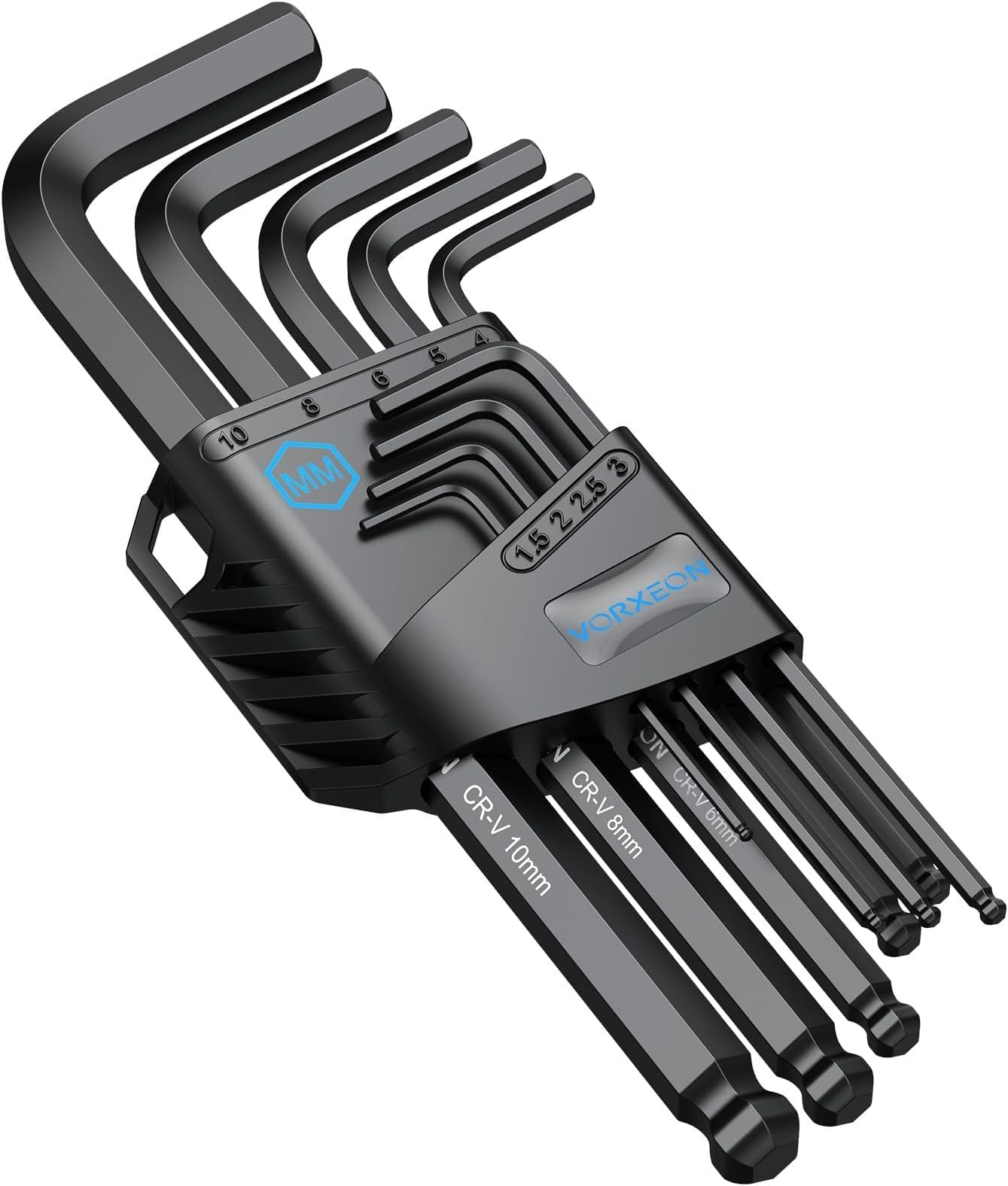 9 PCS Allen Wrench Hex Key 1.5 to 10 mm Metric Flat and Ball End Black L-key with Visible coding For Handyman DIY Bike Motorcycle Repair