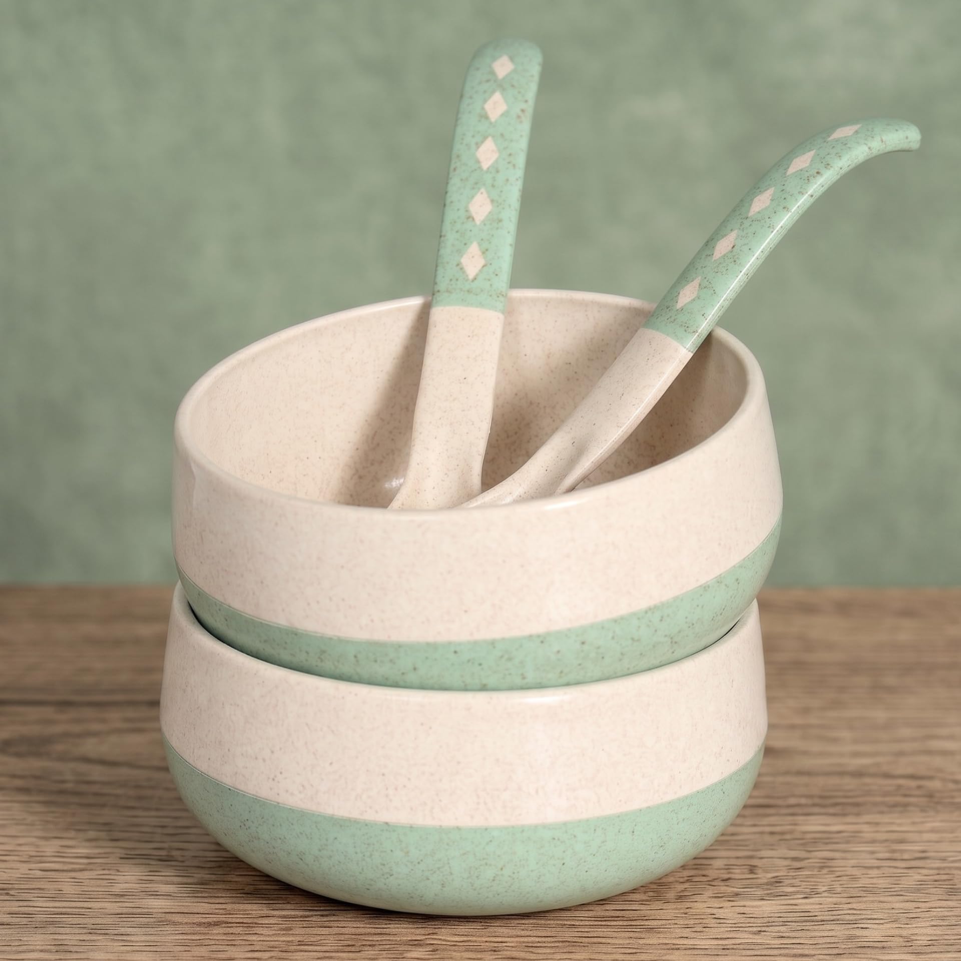 Eha Earth-Friendly Soup Bowls with Spoons|250 ml|Made with Rice Husk Biocomposite|Microwave Safe Bowl|Serving Bowl Set of 2, Multicolor