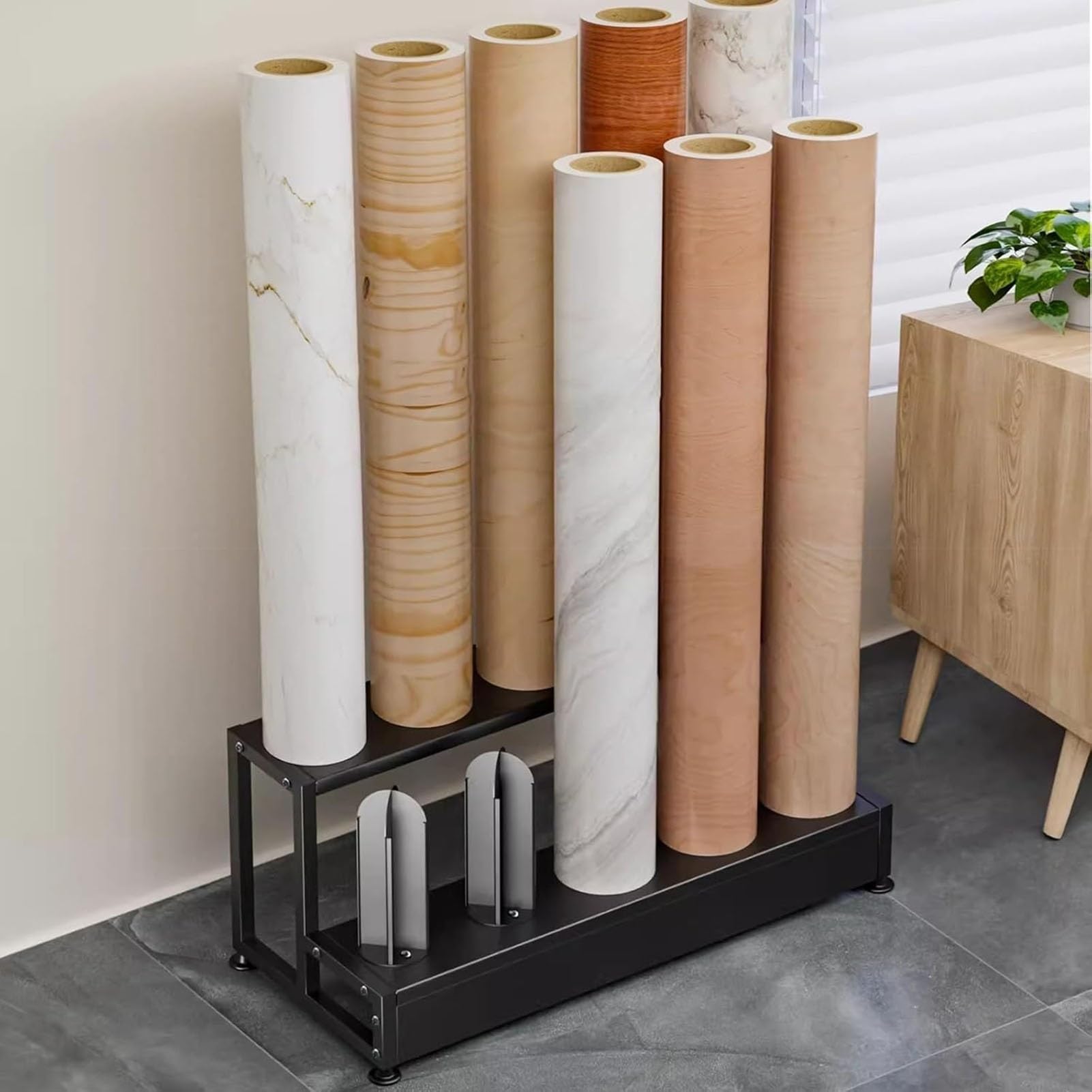 Porta Rotoli Di Tessuto, Supporto Per Carta Da Parati, Espositore Per Adesivi Effetto Legno, Organizer Per Rotoli Commerciale, Scaffale Portaoggetti In Metallo Da Pavimento Per Rotoli Di Vinile, Tova