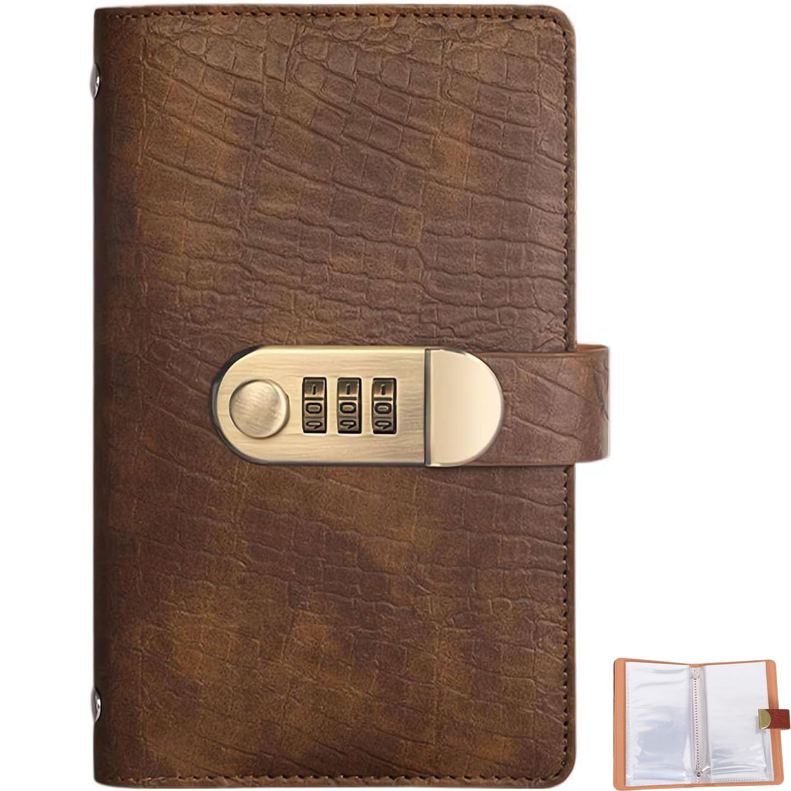 Money Saving Book with Password Lock, 100 Envelope Savings Challenge Book with Lock, Secure Cash-Stuffing Budget Planner with Envelopes for Home & Travel (Brown)