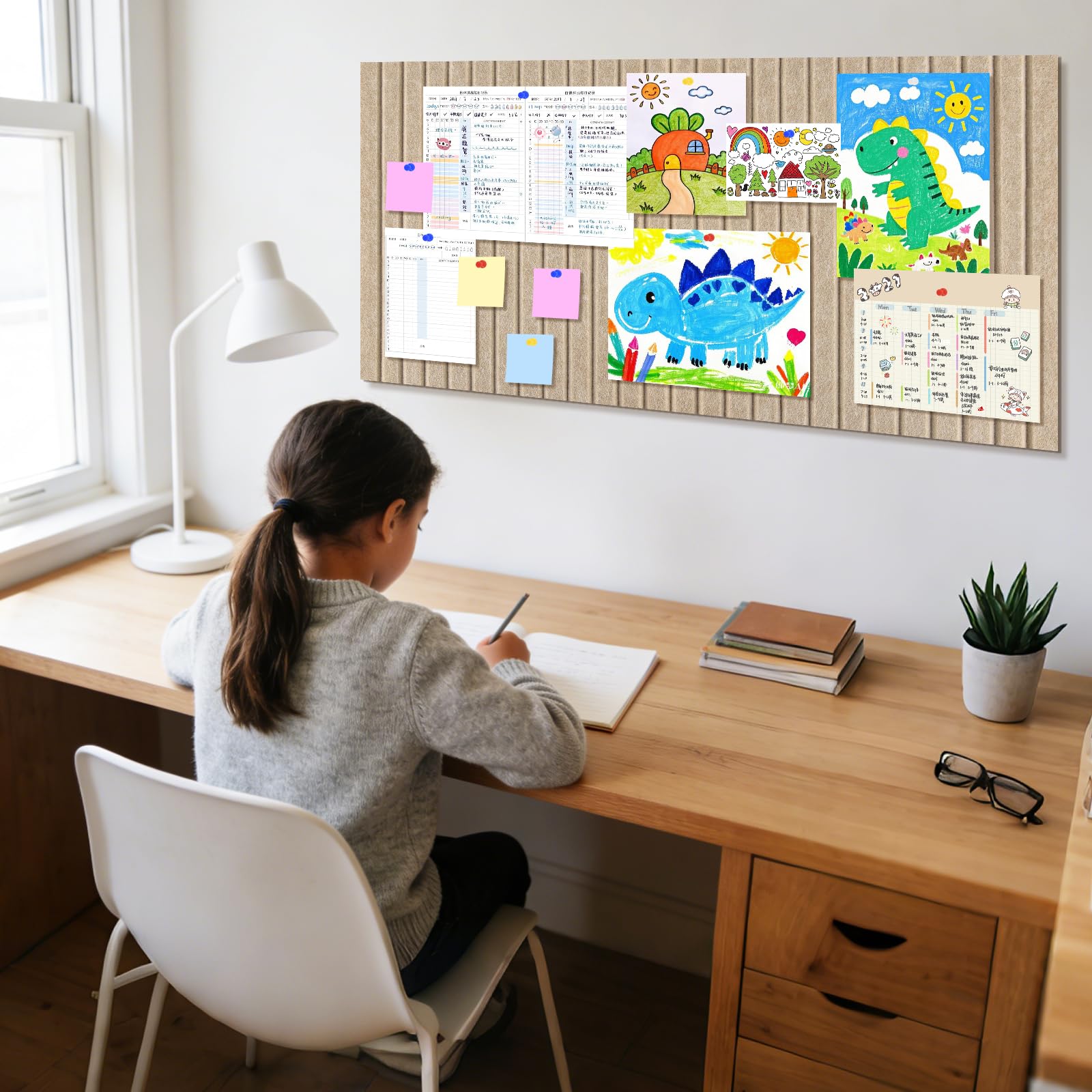 ALANGDUO Tableau Liege Mural 80 x 40 cm, Grand Tableau d'affichage en Feutre avec Punaises, 0,9 cm d'Épaisseur, Tableaux en Liège pour Bureau, Maison, Cuisine, École et Magasin, Camel Foncé