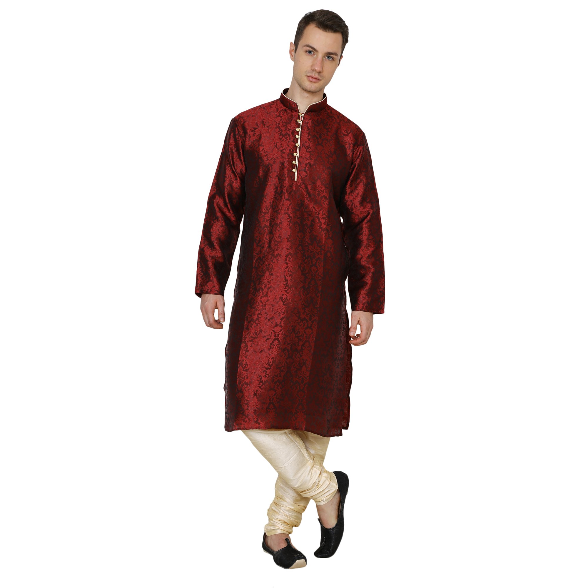 royal kurta Men's Festive Art Silk Jacquard Floral Print Kurta Churidar-picture-25