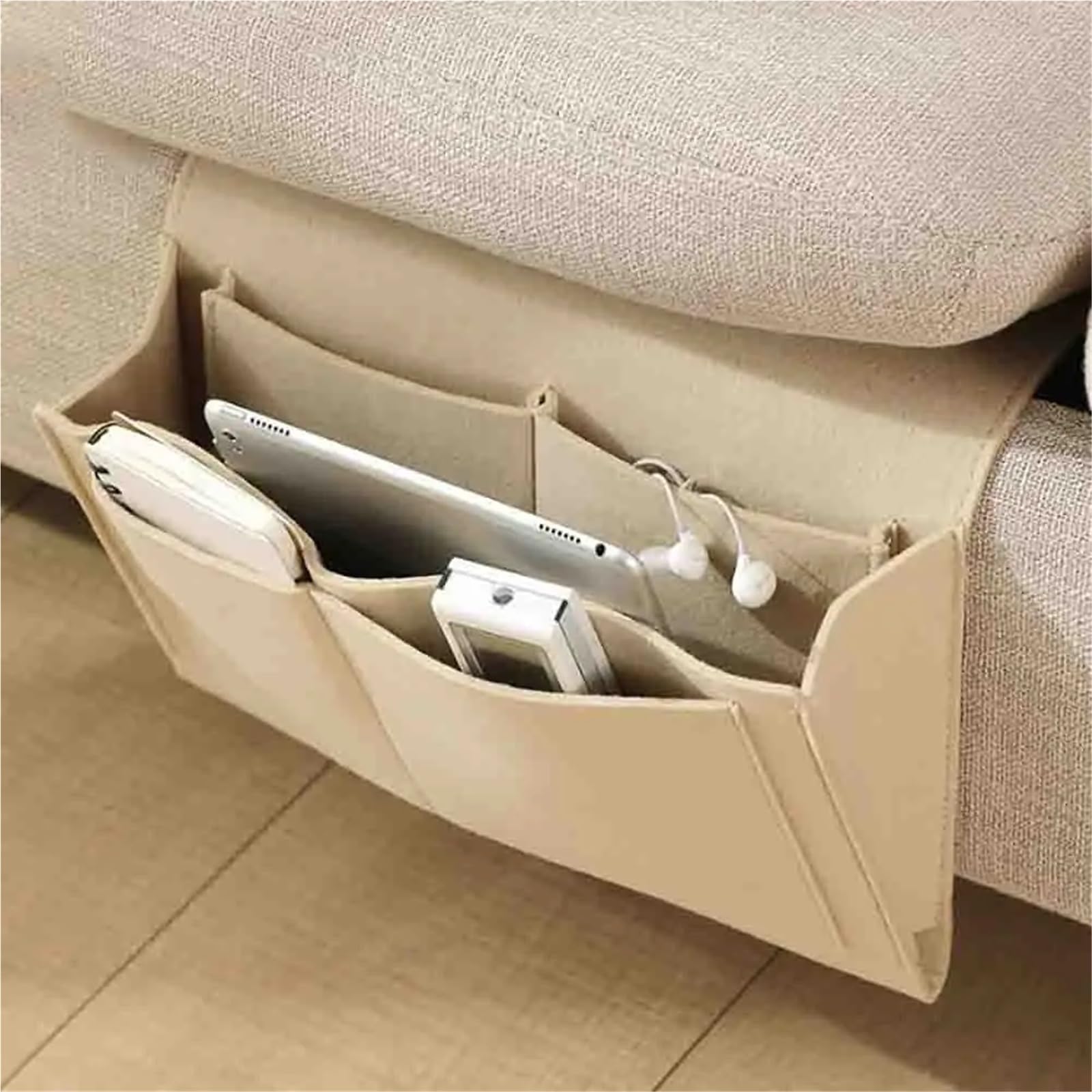 Bolsas Colgantes de Fieltro para cabecero de Cama, Ideales para el hogar, con múltiples Bolsillos sofá (Negro y café).