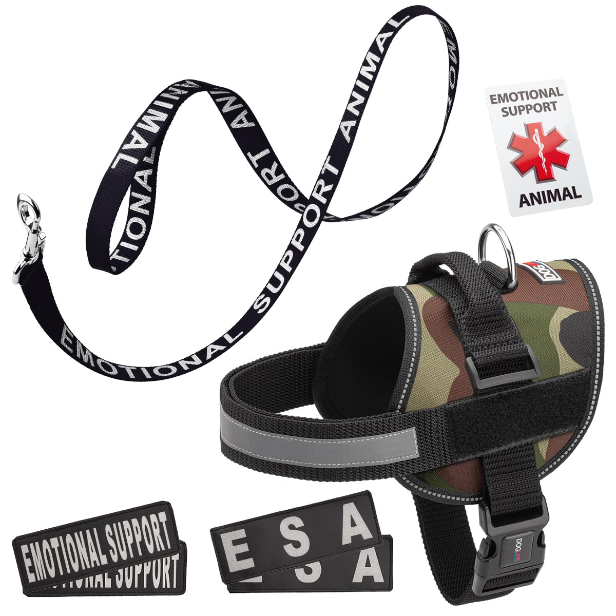 Dogline ESA Vest Harness Bundle Emotional Support Animal Reflective Leash & ESA, Emotional Support Patches Set, ADA IDs for Travel Support Therapy