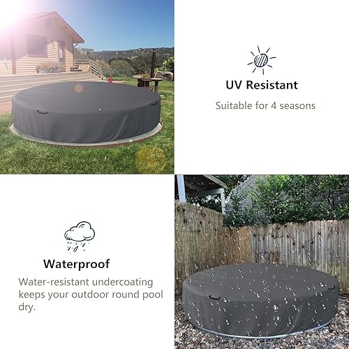 Miniatura 7 de Bitubi Cubierta redonda de acero de 8 pies para piscina, mejorada a cobertura completa para evitar el óxido y el envejecimiento (gris)