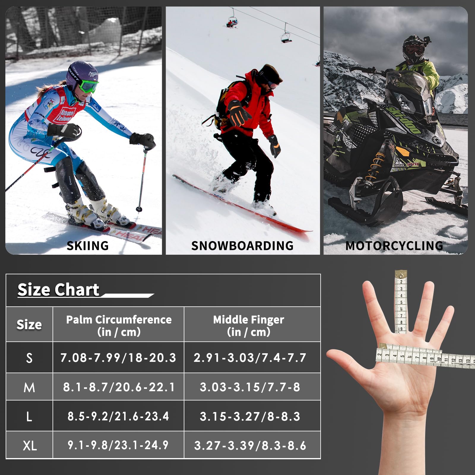 Achiou Guanti da sci da neve invernali caldi 3M Thinsulate impermeabili touchscreen uomo donna