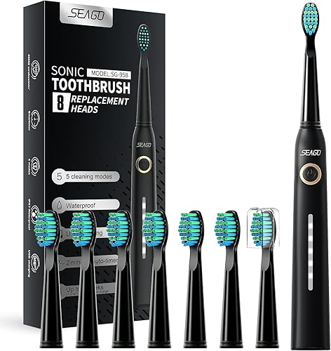 Seago Cepillo de dientes sónico para adultos y niños cepillos de dientes eléctricos recargables con 8 cabezales de cepillo una carga dura 30 días 5