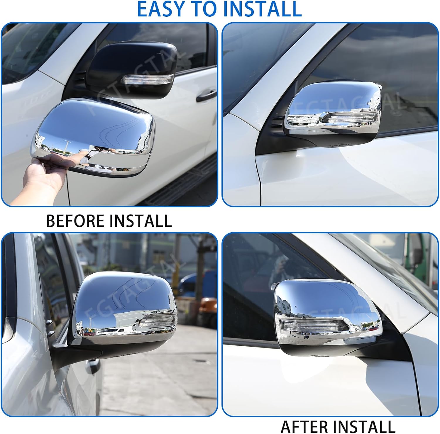 Door Rear View Mirror Cover Cap Compatible with Toyot@ Land Cruiser Prado FJ150 150 2010-2019, ABS Exterior Side View Mirror Cover Protective Trim Cap 2Pcs (Bright Silver)