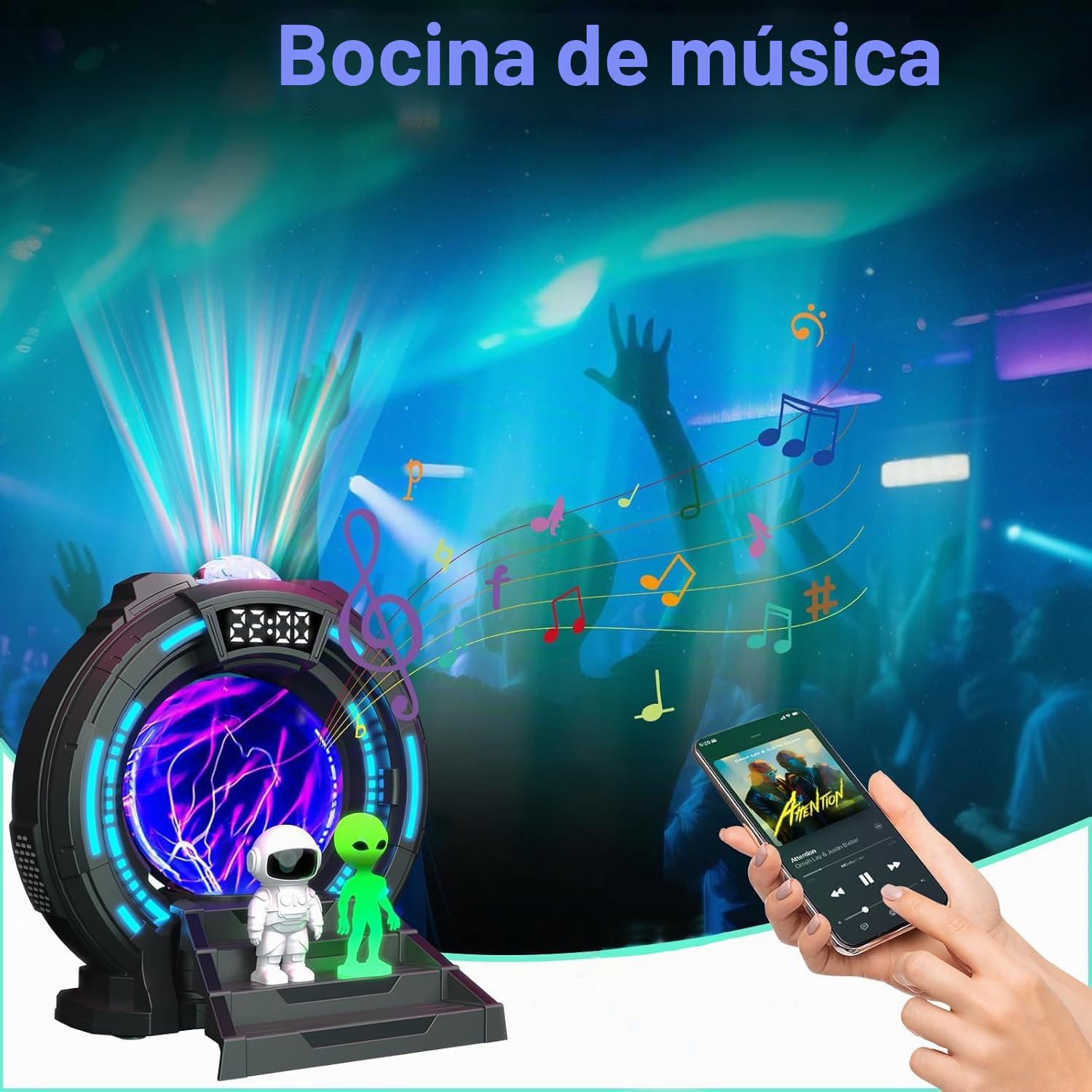 Proyector Galaxia Estrellas Stargate Bola Plasma, Proyector Astronauta Techo Aurora Boreal Luz Nocturna con Ruido Blanco, Altavoz, Despertador y Control Remoto para Dormitorio Gaming Regalos Navidad